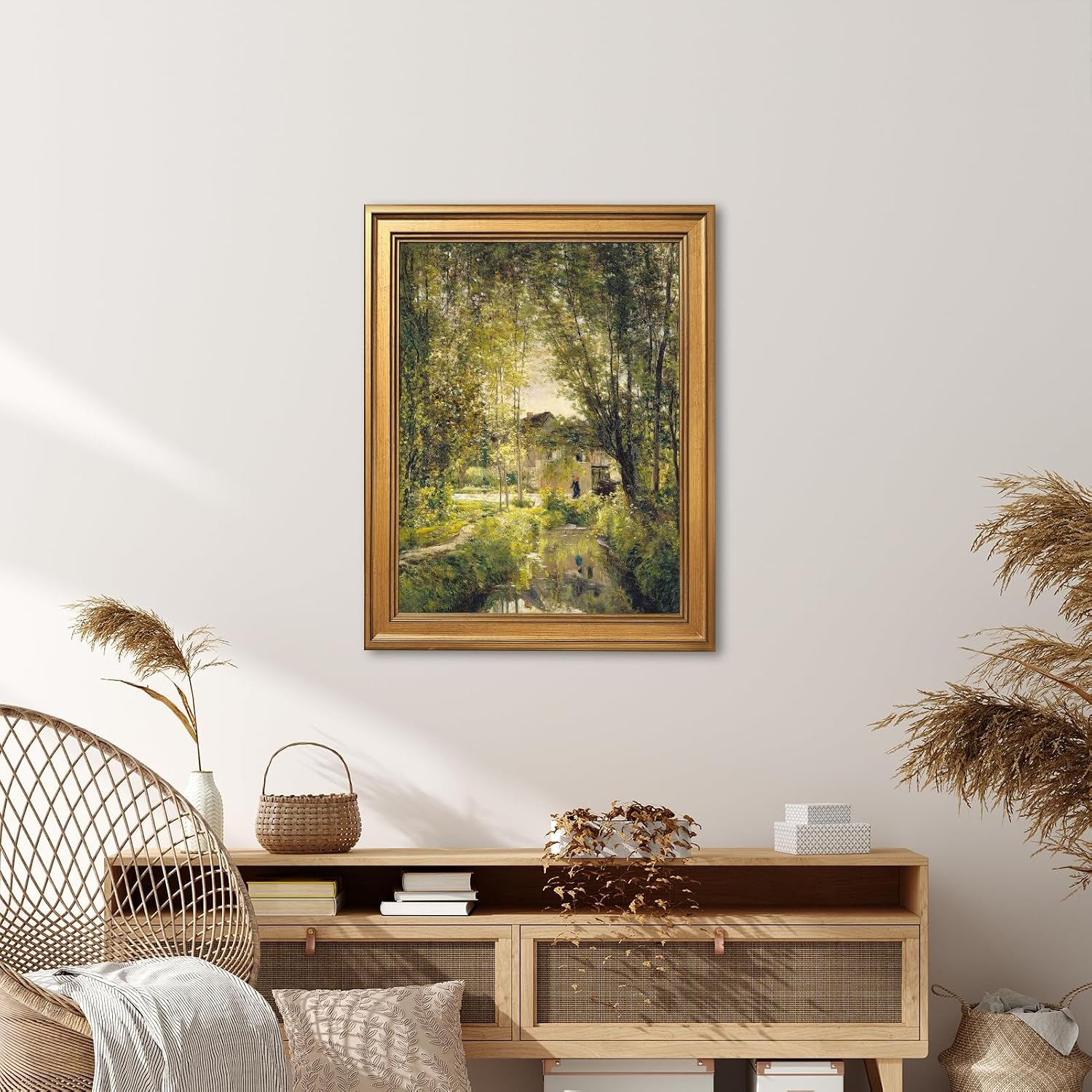 Licpach Large Framed Wall Art Countryside Scene Poster Canvas Print Vintage Rustic Landscape Painting Pictures Wall Decor for Living Room Bedroom Apartment Home Decoration 24x36inch Golden Frame