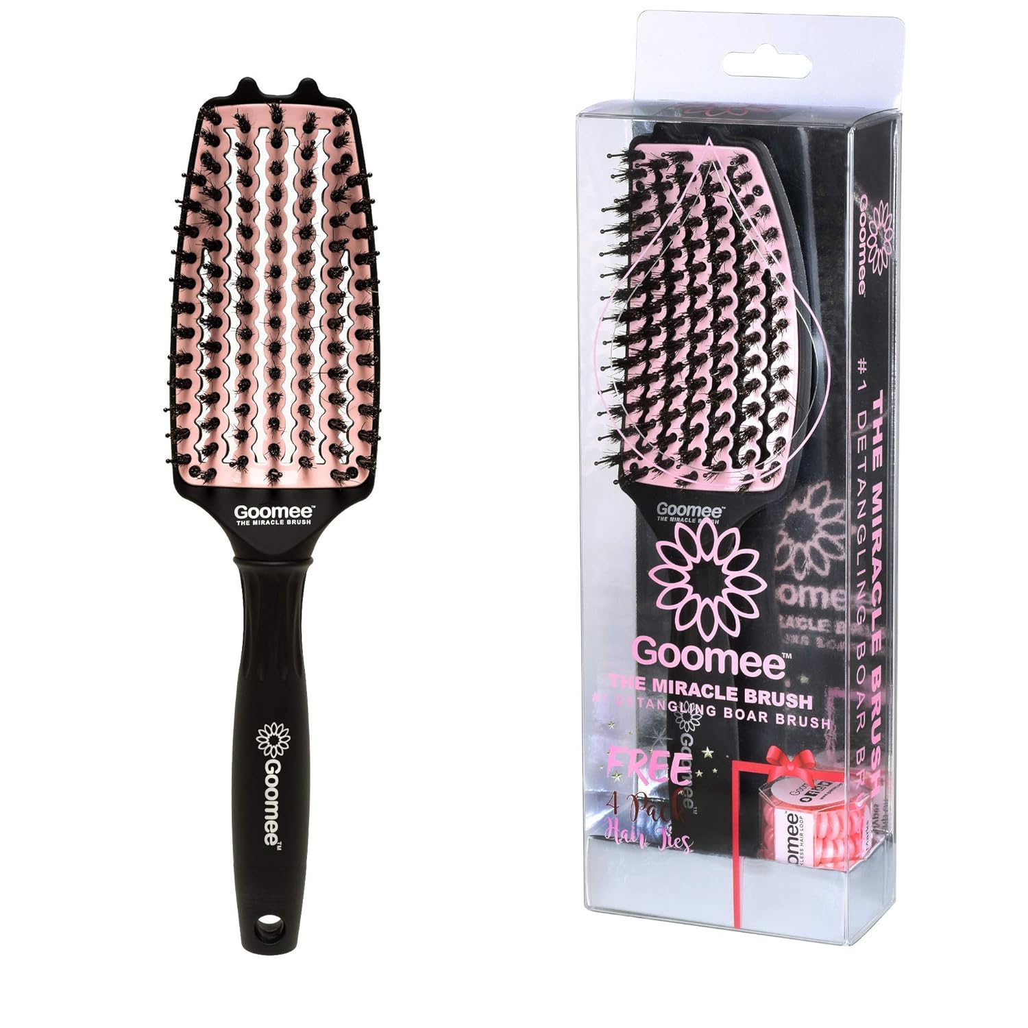 Goomee Straight and Curly Hair Detangler Brush – Detangling Brush with Nylon and Boar Bristles for Soft, Smooth, and Shiny Hair – Dry and Wet Detangle Brush with Vents for Fast Drying (Large, Green)