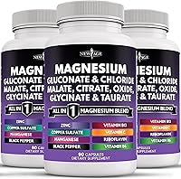 Vista 6 de NEW AGE Suplemento de magnesio - Potente citrato de glicinato óxido de malato, taurato, aspartato, gluconato, orotato y cloruro de mag, manganeso