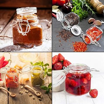DHSBTLS 24 Pack 120ml Mini Square Spice Jars with Airtight Hinged Lid | 4oz Leak Proof Storage Container for Spices, Honey, Food Bottles with Silicone Funnel and 40 Labels &Chalkboard Pen