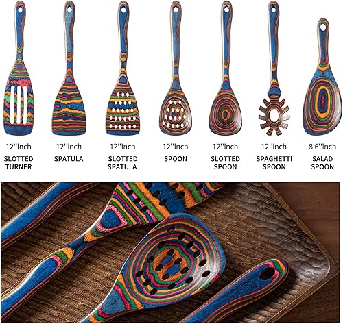 Miniatura 3 de Gudamaye Pakkawood - Utensilios de cocina de madera de 7 piezas, cucharas de madera para cocinar, juego de cucharas de madera, juego de utensilios