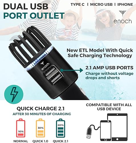 Miniatura 6 de Enoch Purificador de aire para automóvil con cargador USB de 2 puertos. Ambientador para automóvil que elimina el olor, el polvo. Elimina el humo,