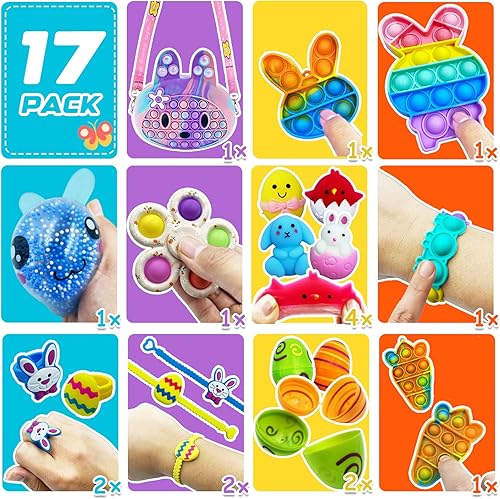 Miniatura 3 de Relleno de cesta de Pascua – Bolsa de bolsa de conejito de Pascua, paquete de juguetes sensoriales para niños, adolescentes, niñas y niños, gran