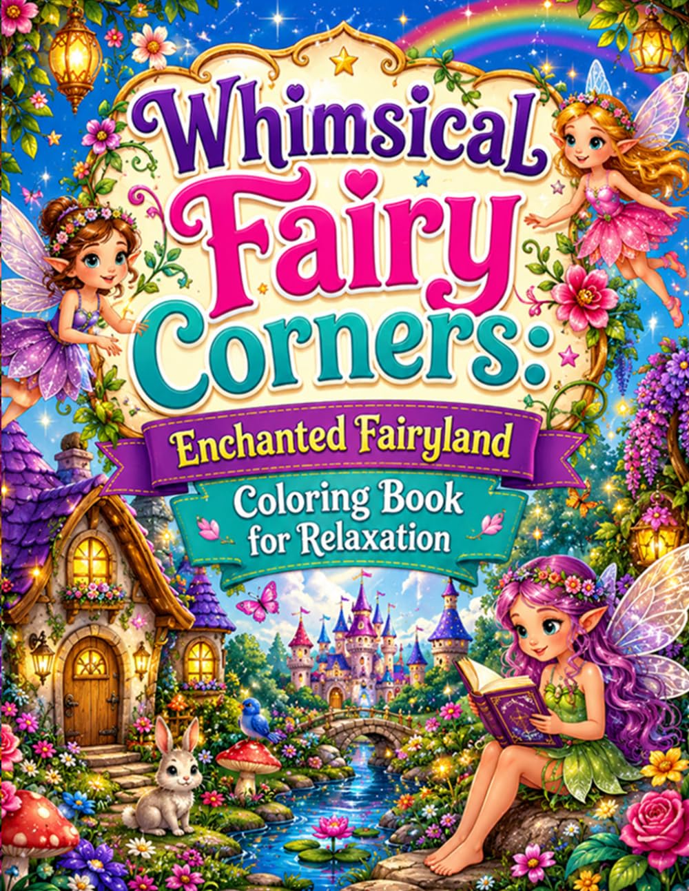 Whimsical Fairy Corners: Enchanted Fairyland Coloring Book for Relaxation: Magical Fairy Scenes Cozy Fantasy Worlds and Enchanting Designs for Stress Relief and Creative Fun