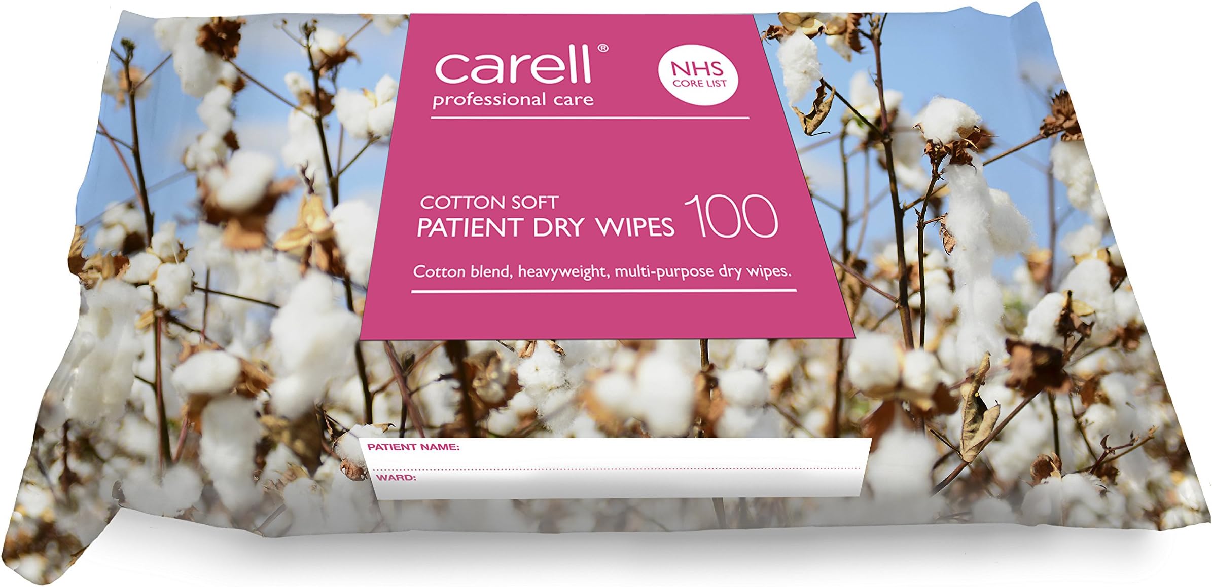 Carell Patient Dry Wipes - Cotton Soft - Pack of 100 Wipes - Durable, Soft and Absorbent, Multi-Purpose Cleansing Wipes