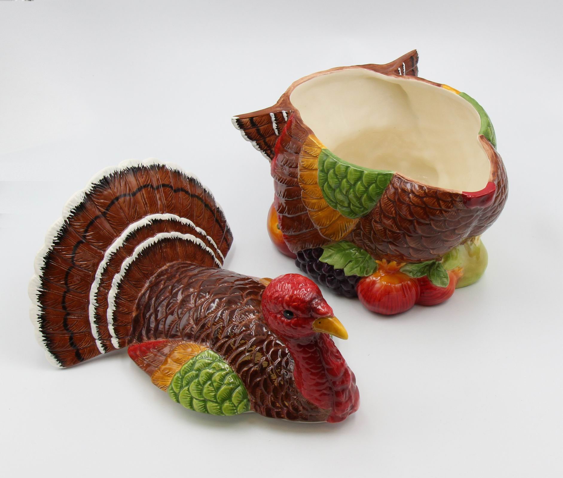 Thanksgiving Turkey Cookie Jar - Hand Painted Ceramic -2