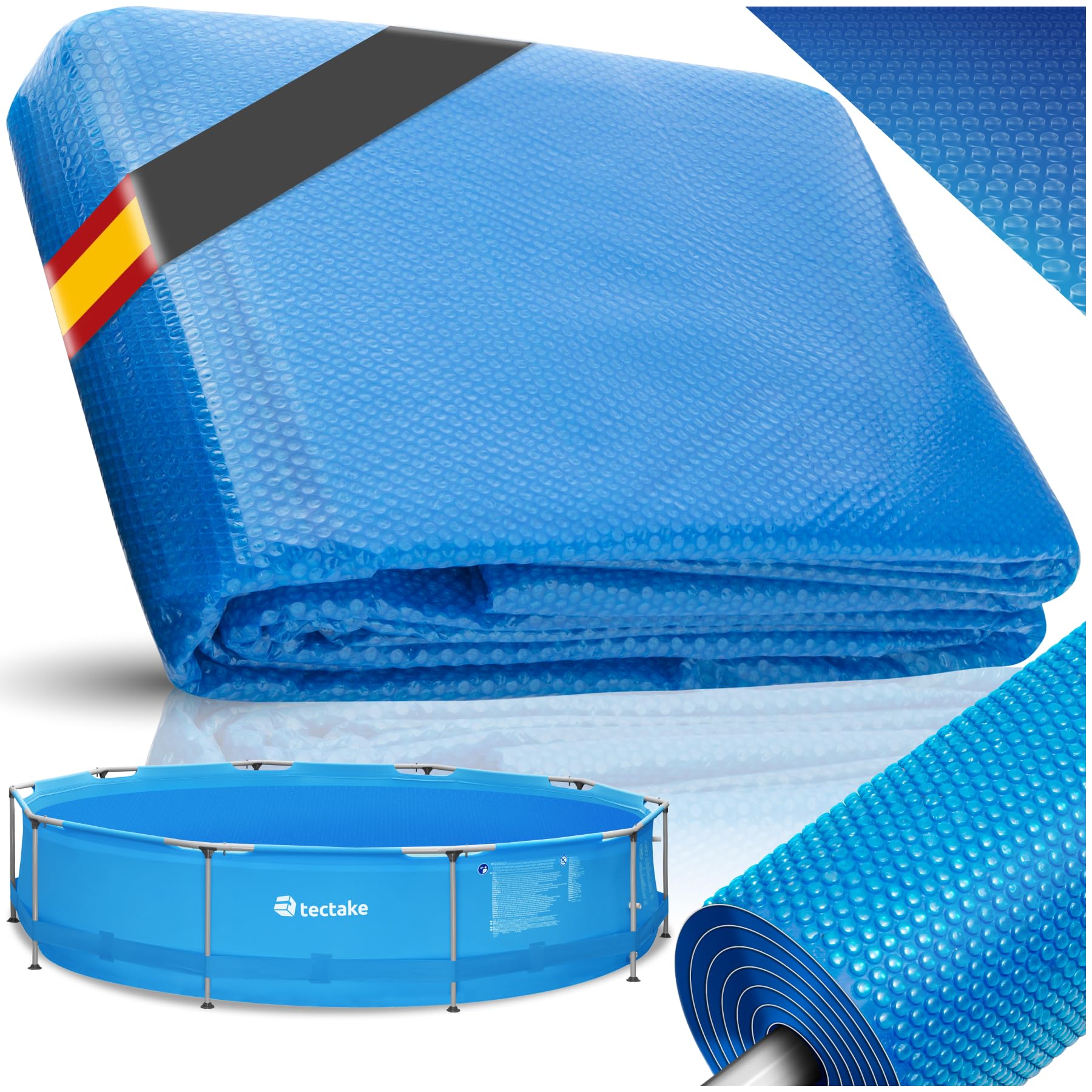 tectake® Manta Solar Piscina Redonda Flotante Recortable a Medida con Fuerza 110 µm para Calentar Agua y Proteger Piscina Hinchable, para Jardin y Piscinas - 455 x 455 x 1 cm Azul