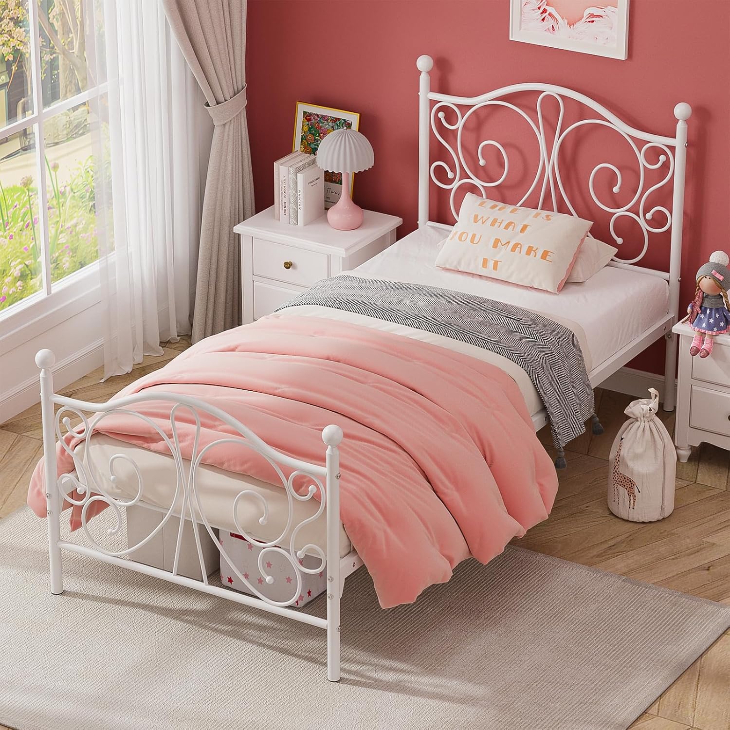 Merronix Twin Bed Frames with Butterfly Pattern Headboard