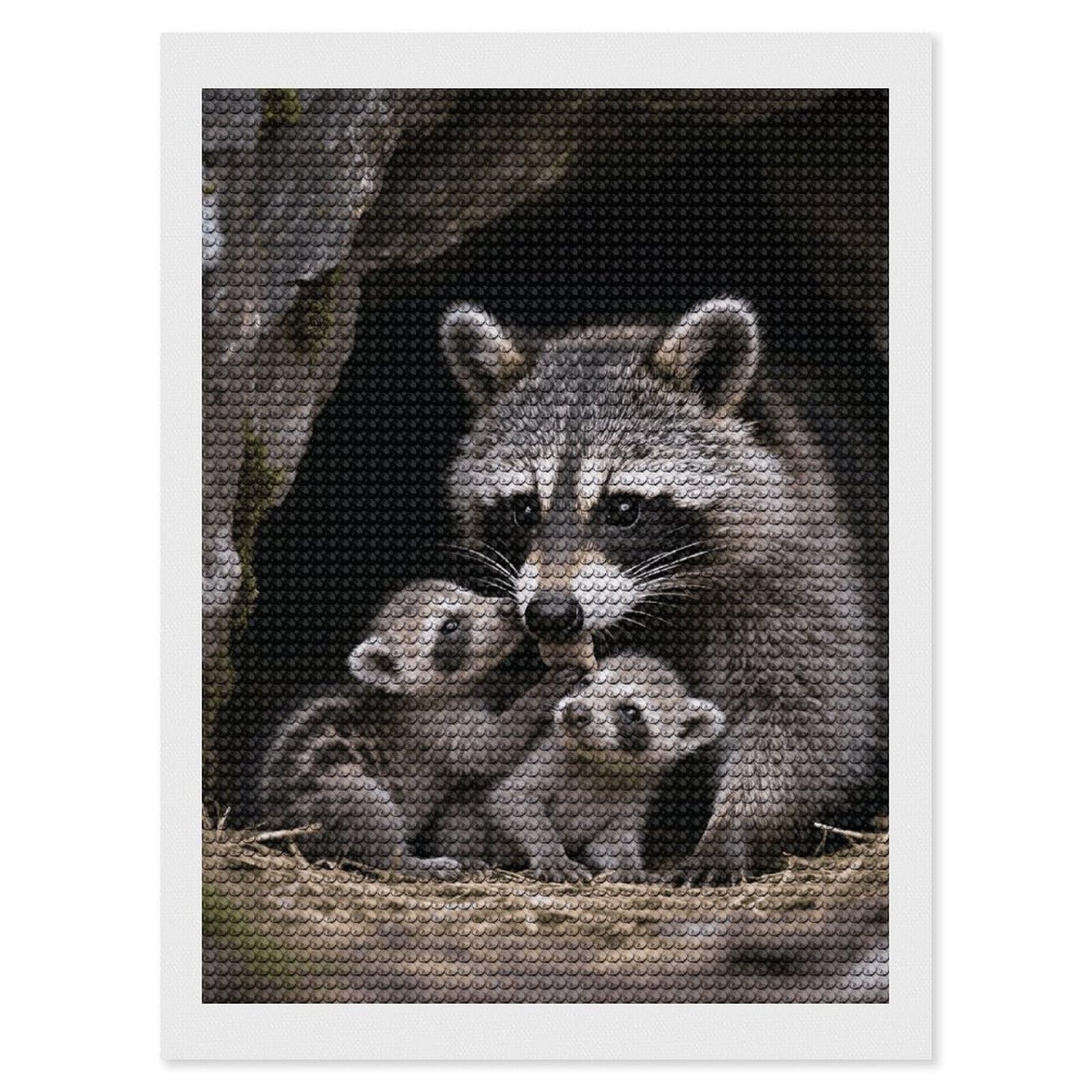 FodPand Raccoons 5D Diamond Painting Kits for Adults Beginners Full Drill Round Diamond Dots Pictures Gem Art Supplies for Home Wall Room Decoration DIY Craft Set Gift 12x16