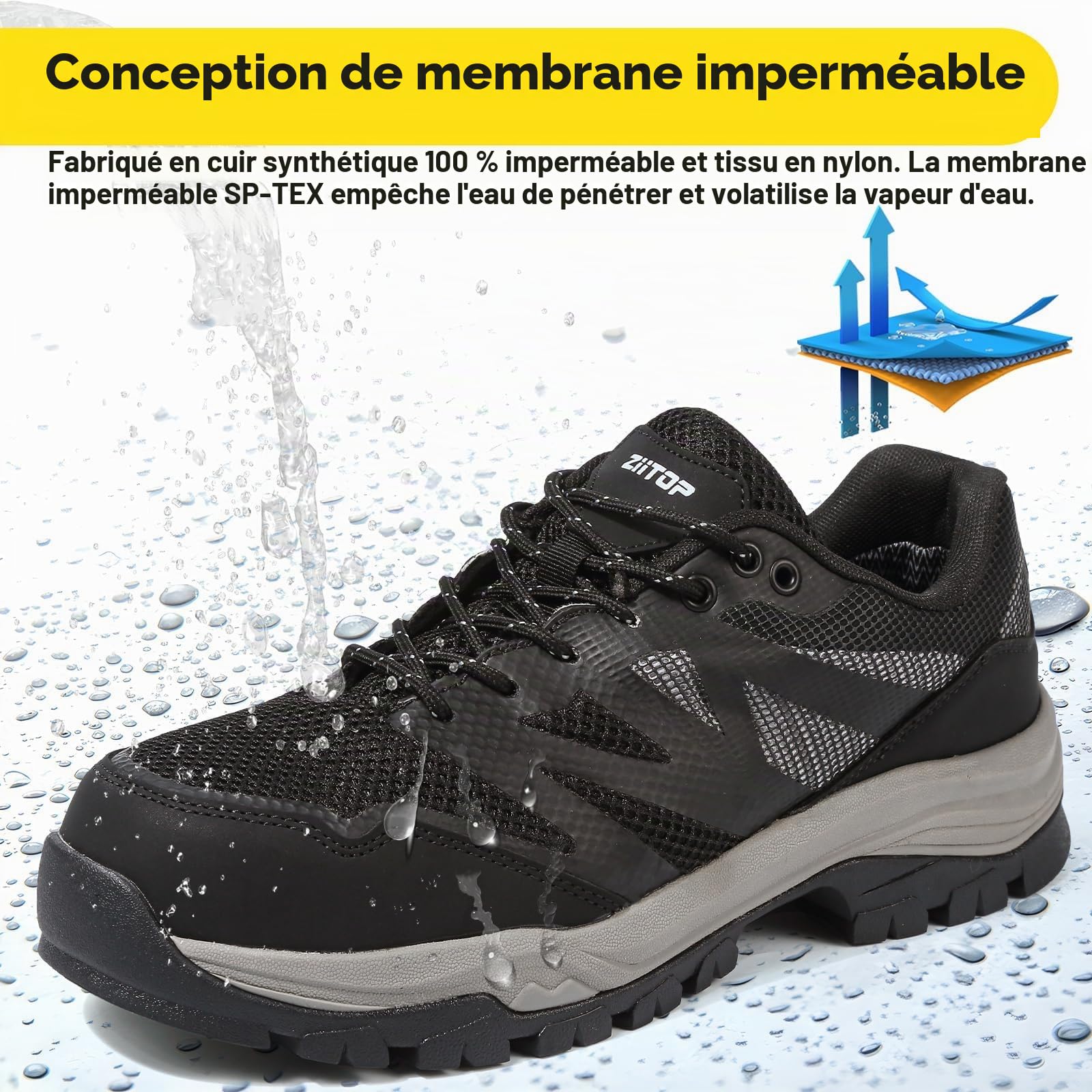 ziitop Chaussures de sécurité imperméables avec embout en acier pour homme et femme - Antidérapantes - Légères - Protection industrielle composite