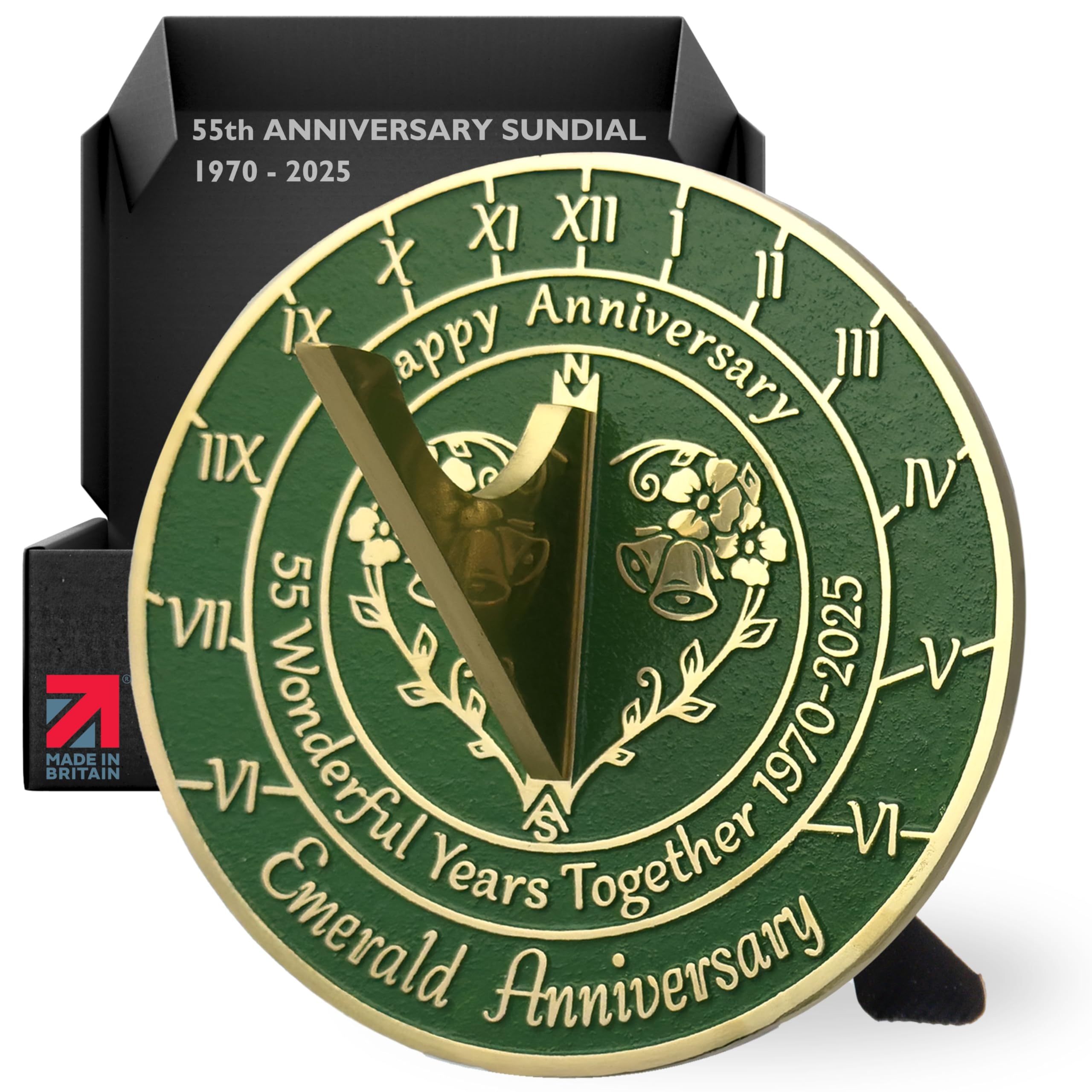 - Anniversary Sundial Gift for 55th Emerald Wedding Anniversary in 2025 - Recycled Metal Home Decor Or Garden Present Idea - Handmade in UK for Him, Her Parents Or Couples 55 Year Celebration