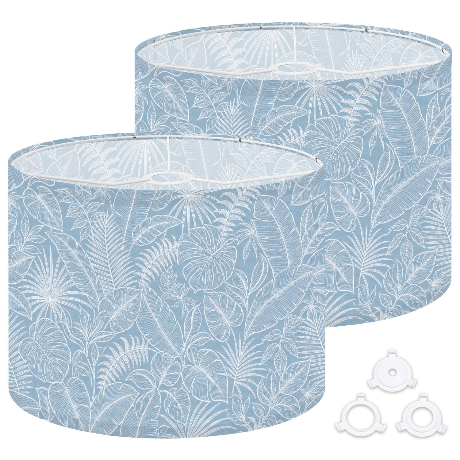 Deruinvaio Multi1 2Pcs 13In Lampshade Lamp Shade Elegant White Tropical Leaf Pastel Blue For Ceiling Light, Table Lamp Floor Lamp Easy Assembly Replacement Light Shade