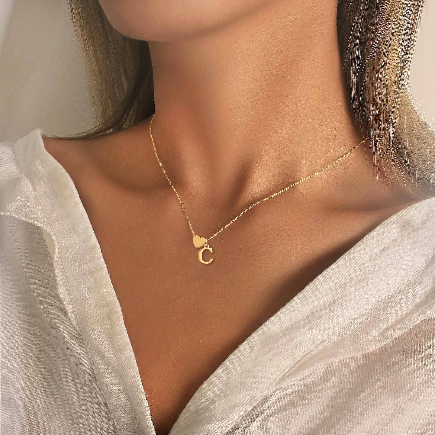 Gold Heart Initial Necklaces For Women-18k Gold Plated Dainty Choker Necklace For Women Trendy Stainless Steel Pendant Letter Necklaces For Women Jewelry Gifts - Image 4