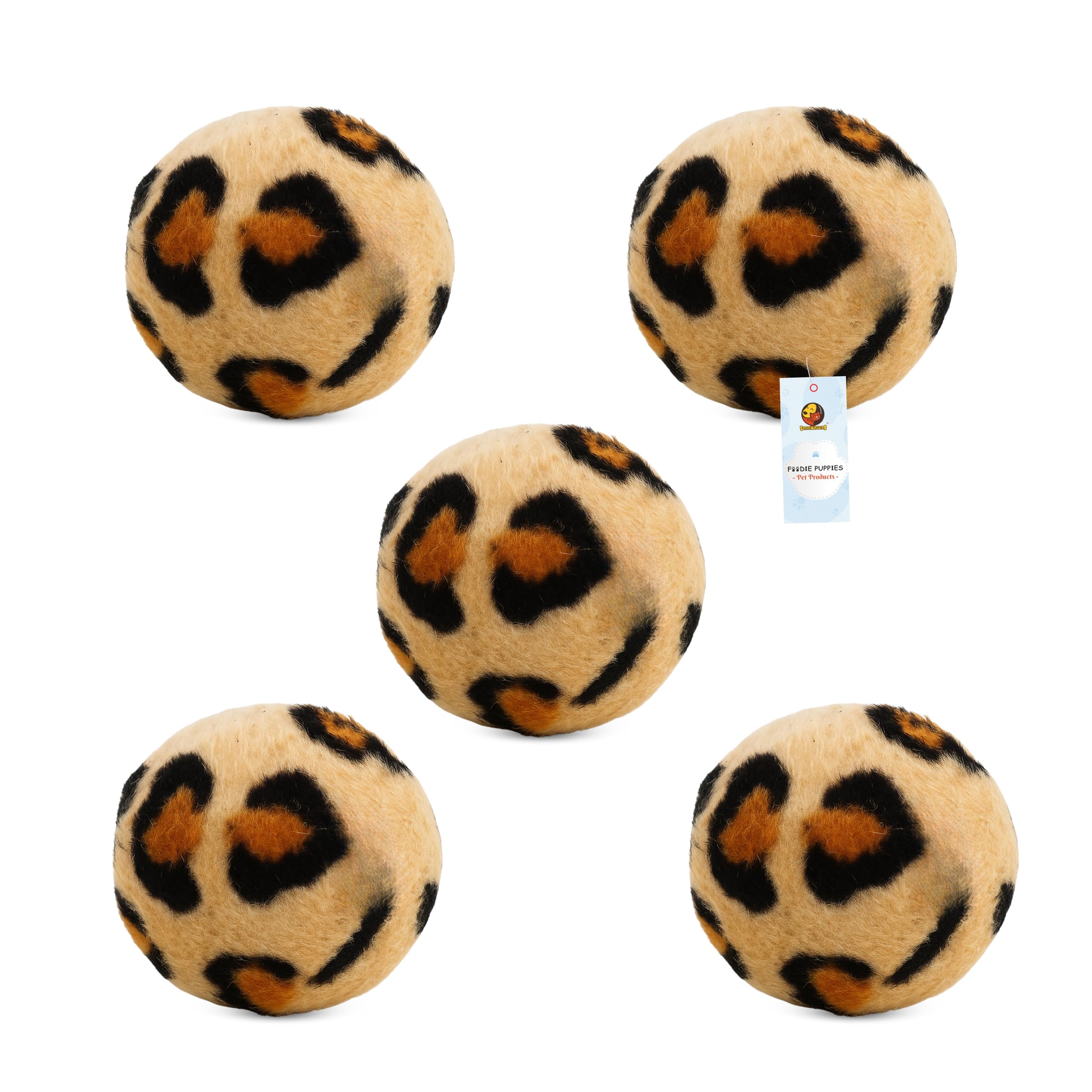 Foodie Puppies Interactive Mini Balls for Cats & Kittens - (Leopard Ball, Pack of 5) | Durable, Soft, Colorful and Lightweight Play Ball | Perfect for Chasing, Rolling, Playing, Training and Exercise