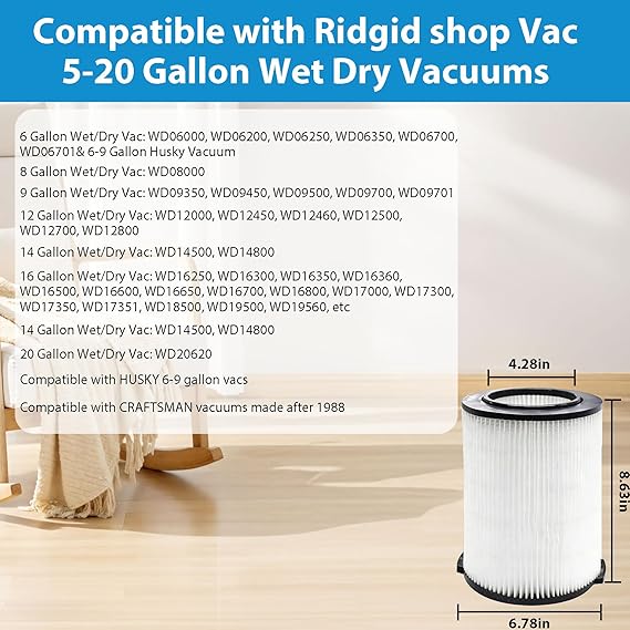VF4000 Replacement Filter for RIDGID 72947 5-20 Gallon Wet/Dry Vacuums & Husky 6-9 gallon Vacuum, Replacement VF4000 Filter
