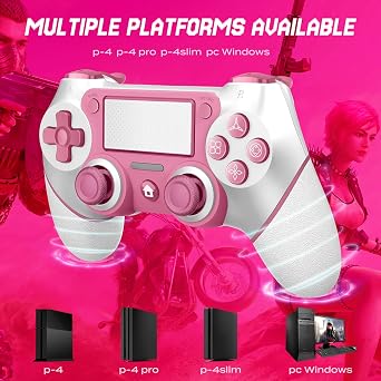 Wireless Controller Compatible with PS4/Pro/Slim, Black ps4 controller with Dual Vibration, 1000mAh Battery, 6-Axis Motion Sensor, Built-in Speaker & 3.5mm Headphone Jack, Charging Cable (Pink)