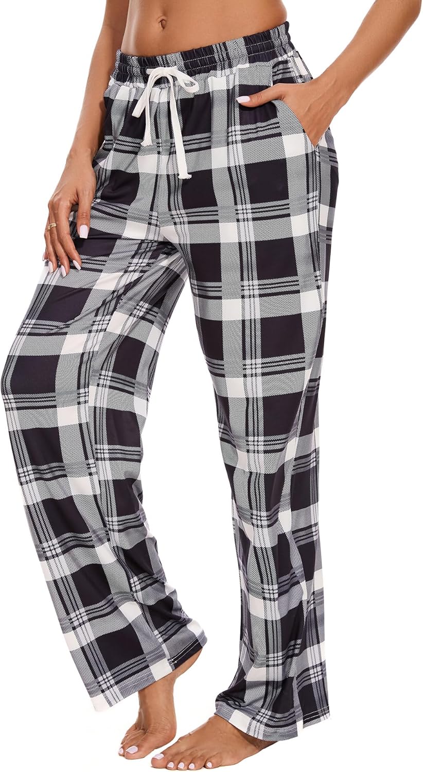 Womens Pajama Pants Plaid Sleep Lounge Pj Bottoms With Pockets - Image 3
