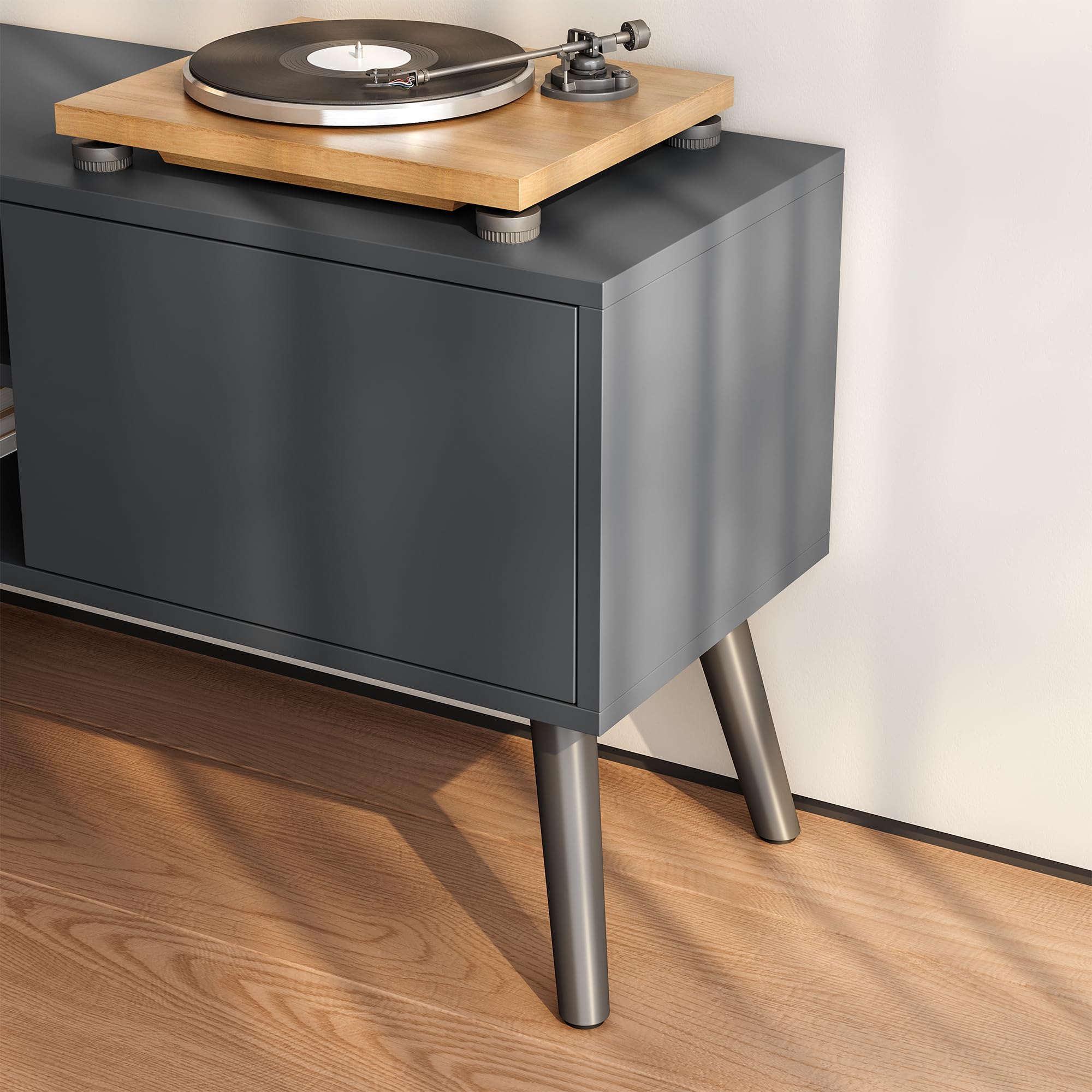 [en.casa] Mesa de Tele Eskilstuna 120 x 29,5 x 46,5 cm Soporte de Televisión Cómoda Mueble de salón para TV 2 Puertas y 2 Estantes Abiertos 5 Patas Almacenamiento Gris Oscuro y Negro