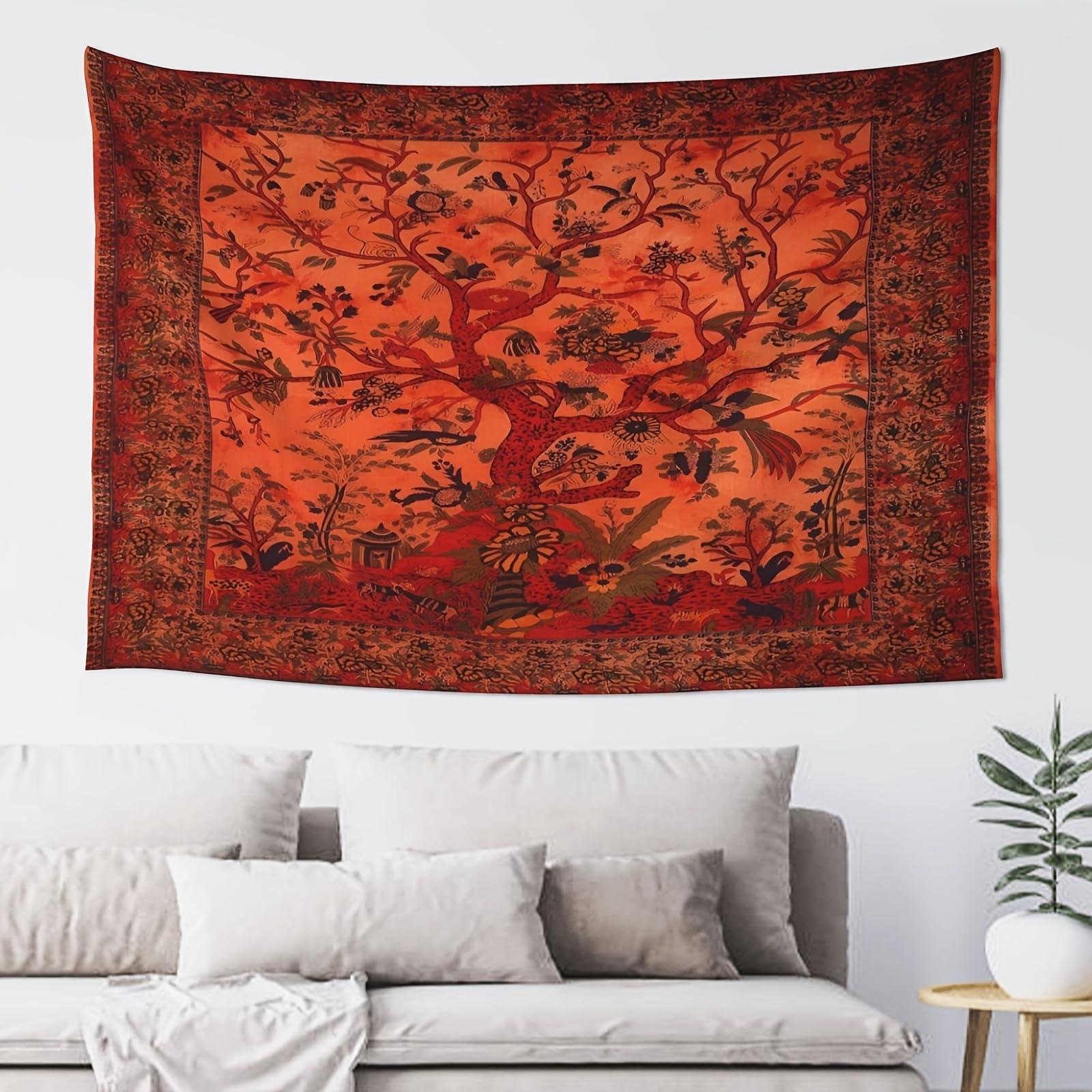 Hulnulnu Sky Tapestry Orange Tree Of Life Wall Hanging Psychedelic Tapestries Indian Wall Decor Blanket Wall Art For Cafes Companies Bedroom Décor