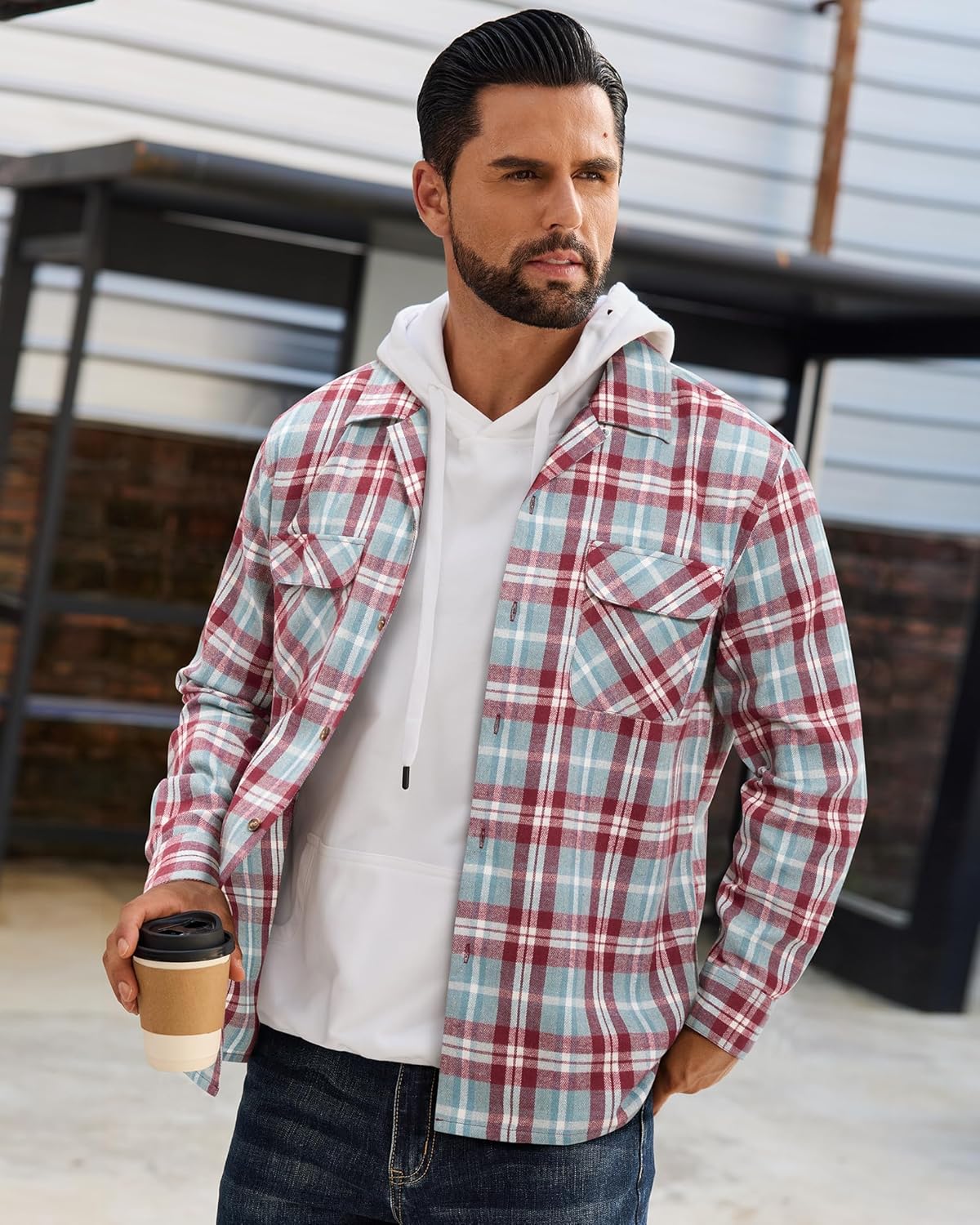 Alimens & Gentle Mens Flannel Shirts Long Sleeve Casual Plaid Button Down Shirt Jacket Work Daily Shackets with Pockets - Image 6
