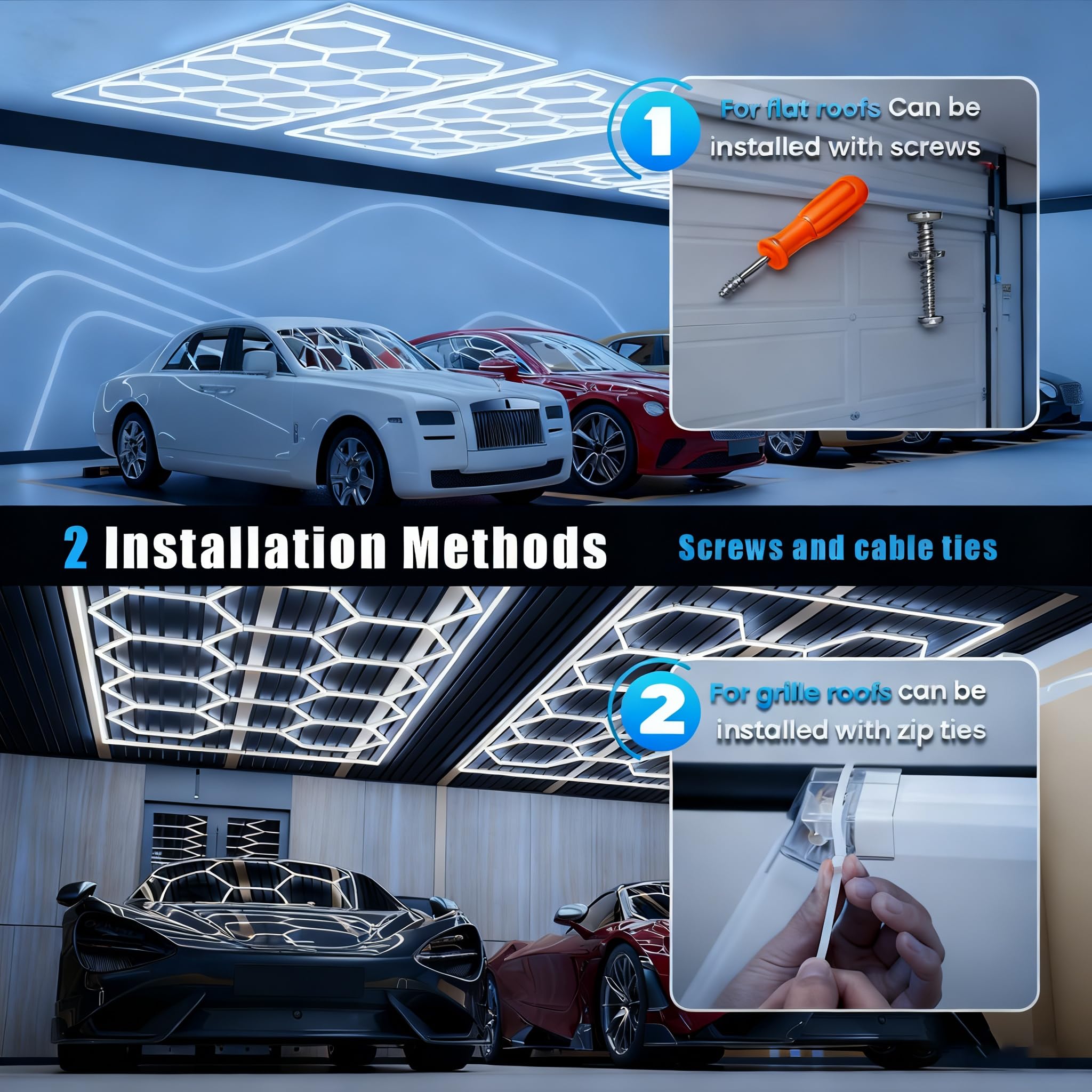 Panel LED Hexagonal Nido de Abeja, 86400 LM 720W Plafón para Taller, Lavado de Auto y Gimnasio | Luz Blanca 6500K, IP54,K