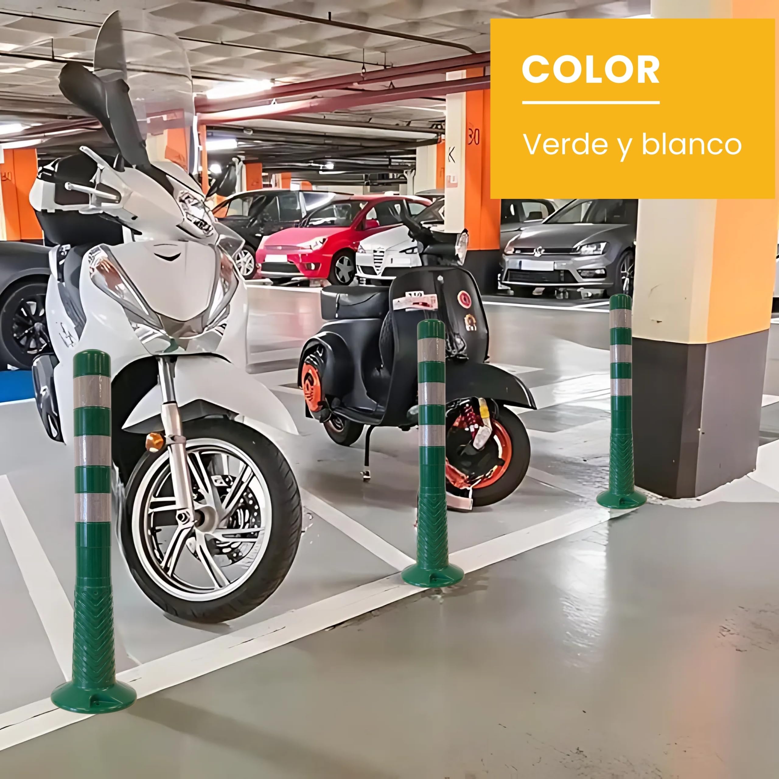 PARKING FACIL | Bolardo de Señalización Flexible con Bandas Reflectantes | Hito 75 cm | Pilona Color Verde | Incluye Tornillería | 1 Unidad