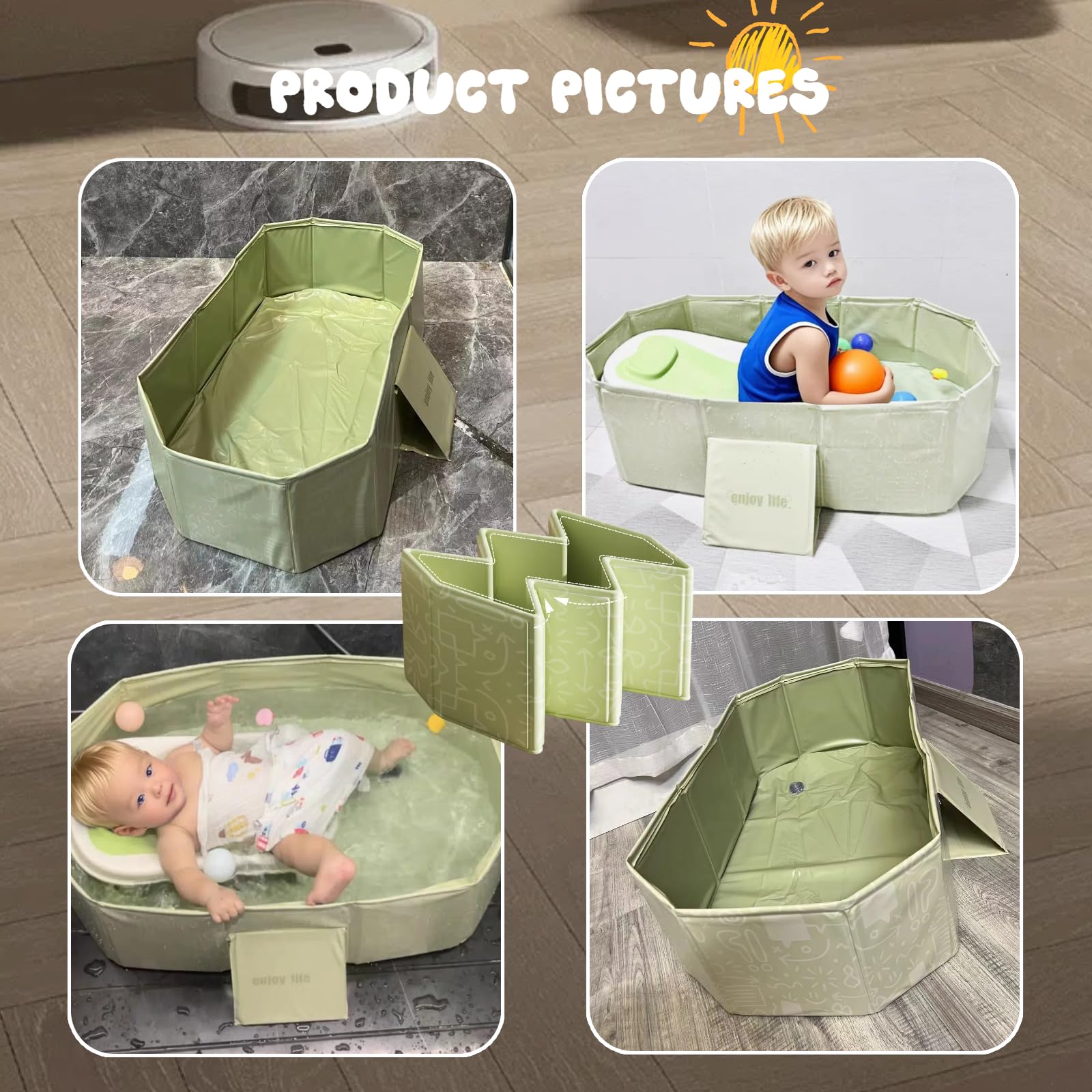 Bacino da bagno pieghevole, 75 x 45 x 23 cm, vasca portatile pieghevole con tappo di scarico, bacino compatto per bambini e animali domestici, adatto per esterni, viaggi o uso in balcone