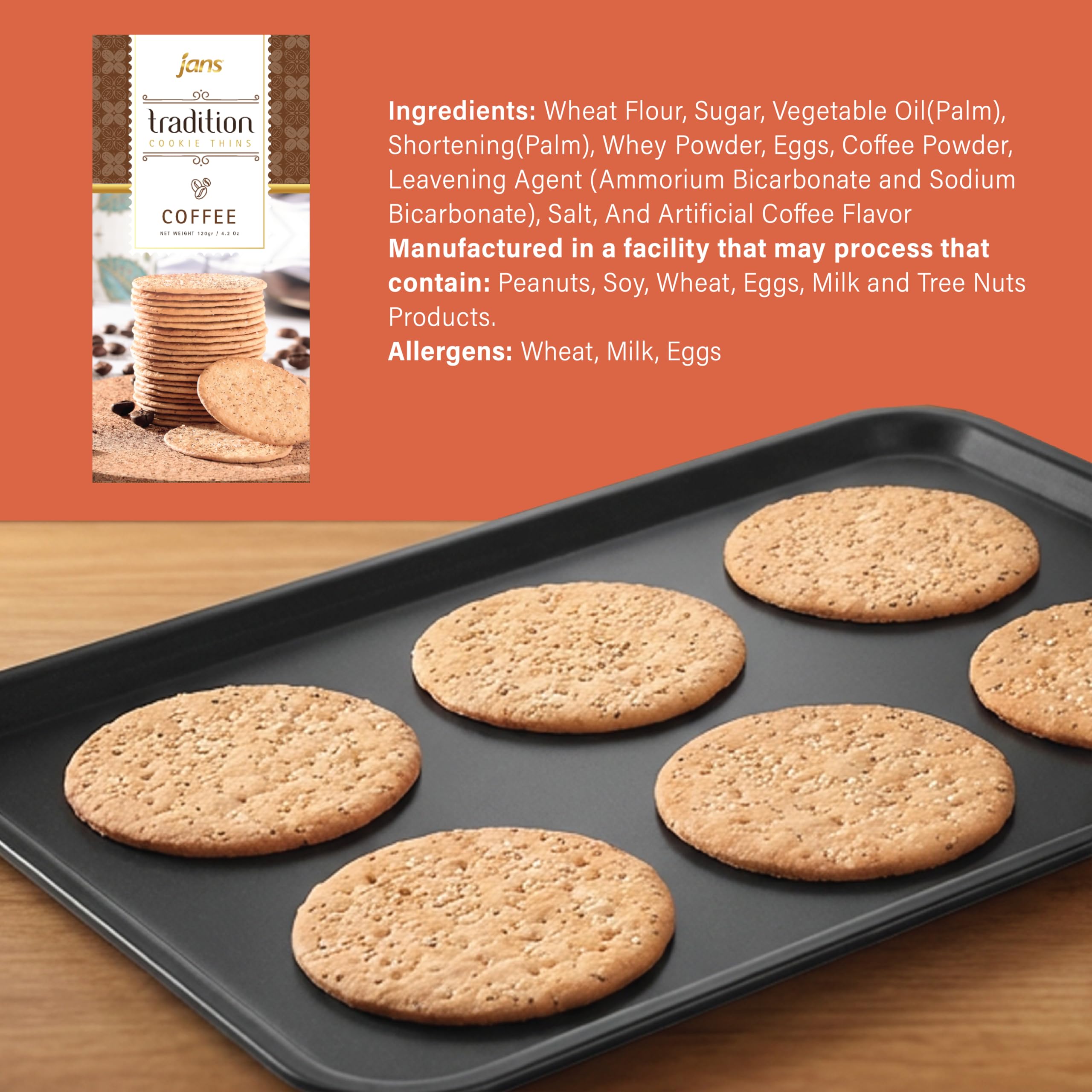 Jans Tradition Cookie Thins, Coffee Flavor Baked Crackers, 4.2 oz (Pack of 6)