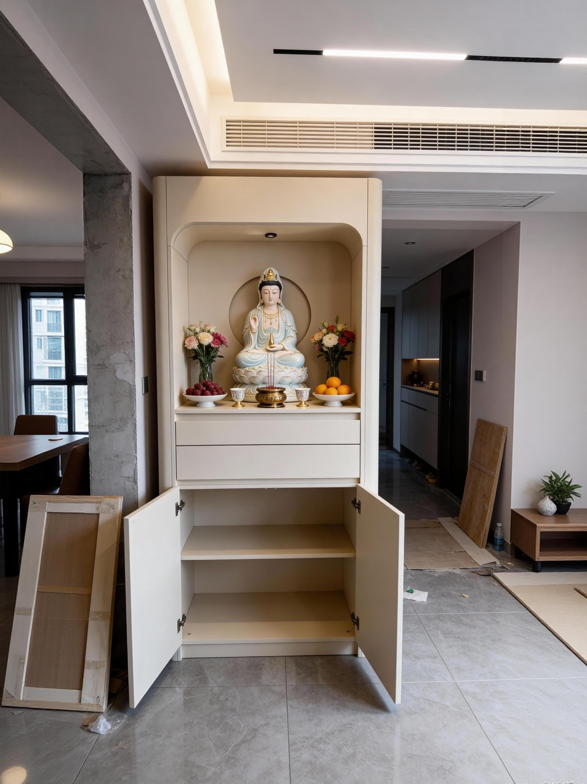 Tavola d'altare Cinese Moderno armadietto da Altare con nicchia a LED, consolle for santuario in Legno massello