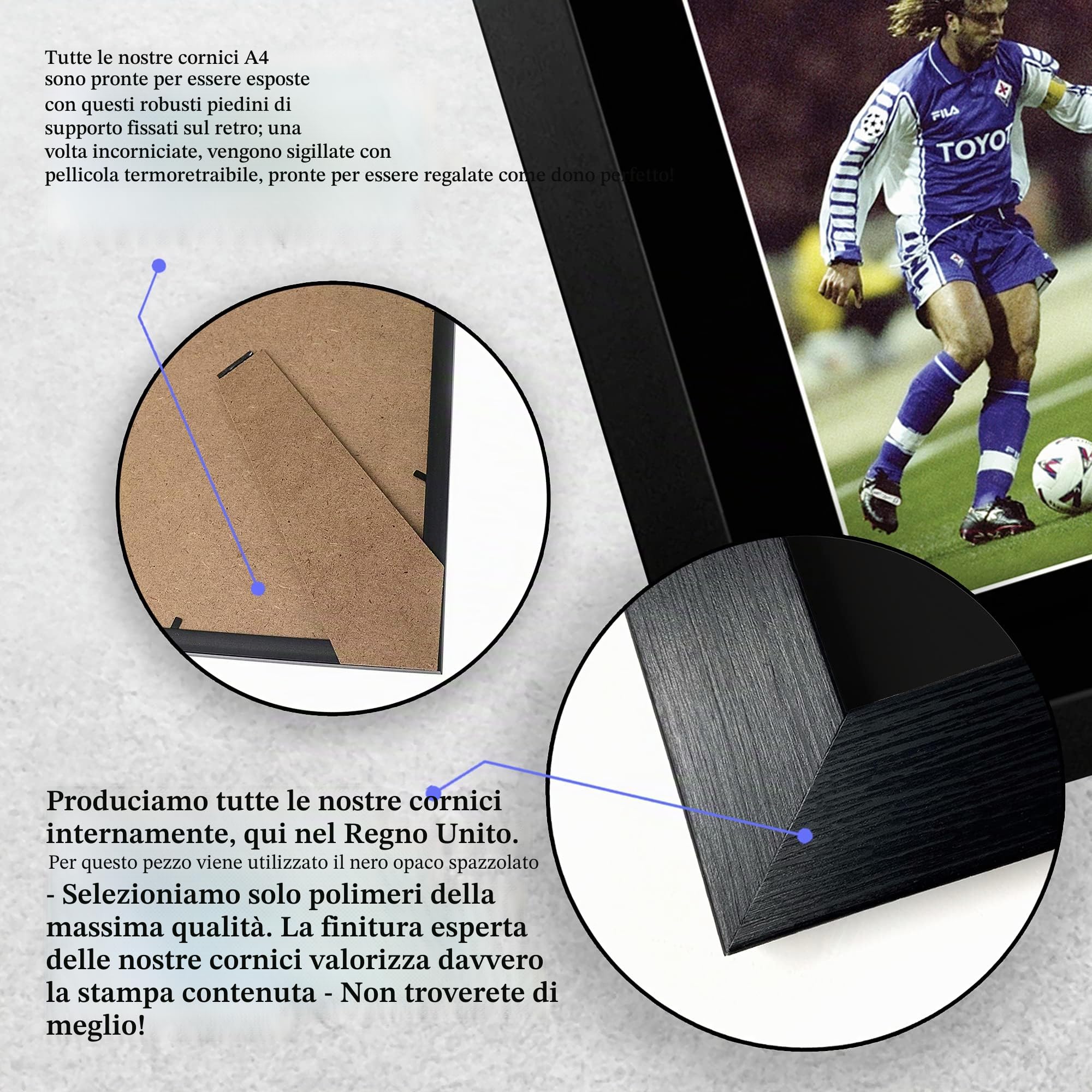 HWC Trading FR A4 - Immagine autografata di Gabriel Batistuta con la maglia della Fiorentina, regalo per fan e tifosi, formato A4, con cornice