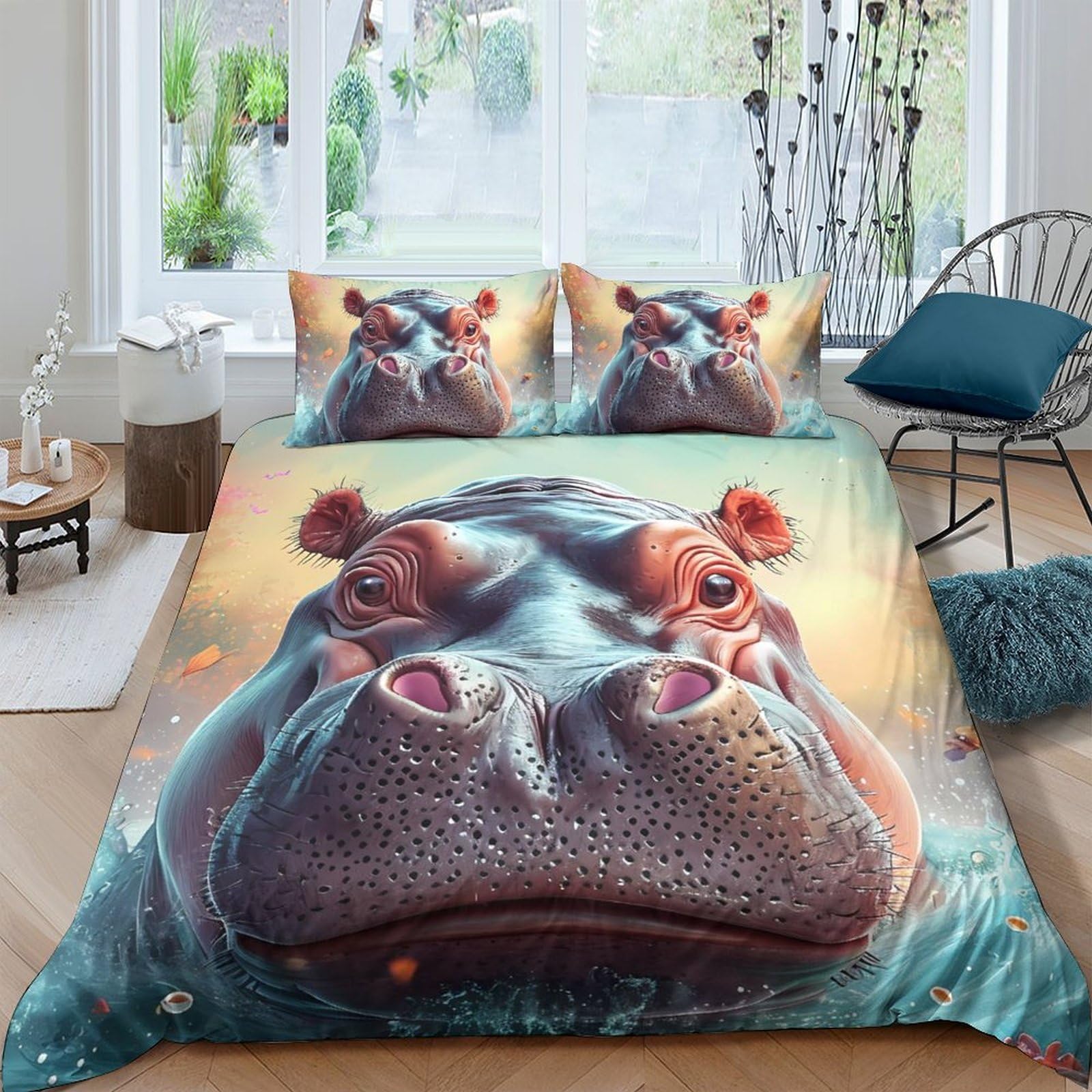 Ctjqhvkz Style-5 3D Printed Hippo Art Fitted Sheet Microfiber Soft Bed Cover For Bedroom Dorm Mattress Protection Decor Single（135X200cm）