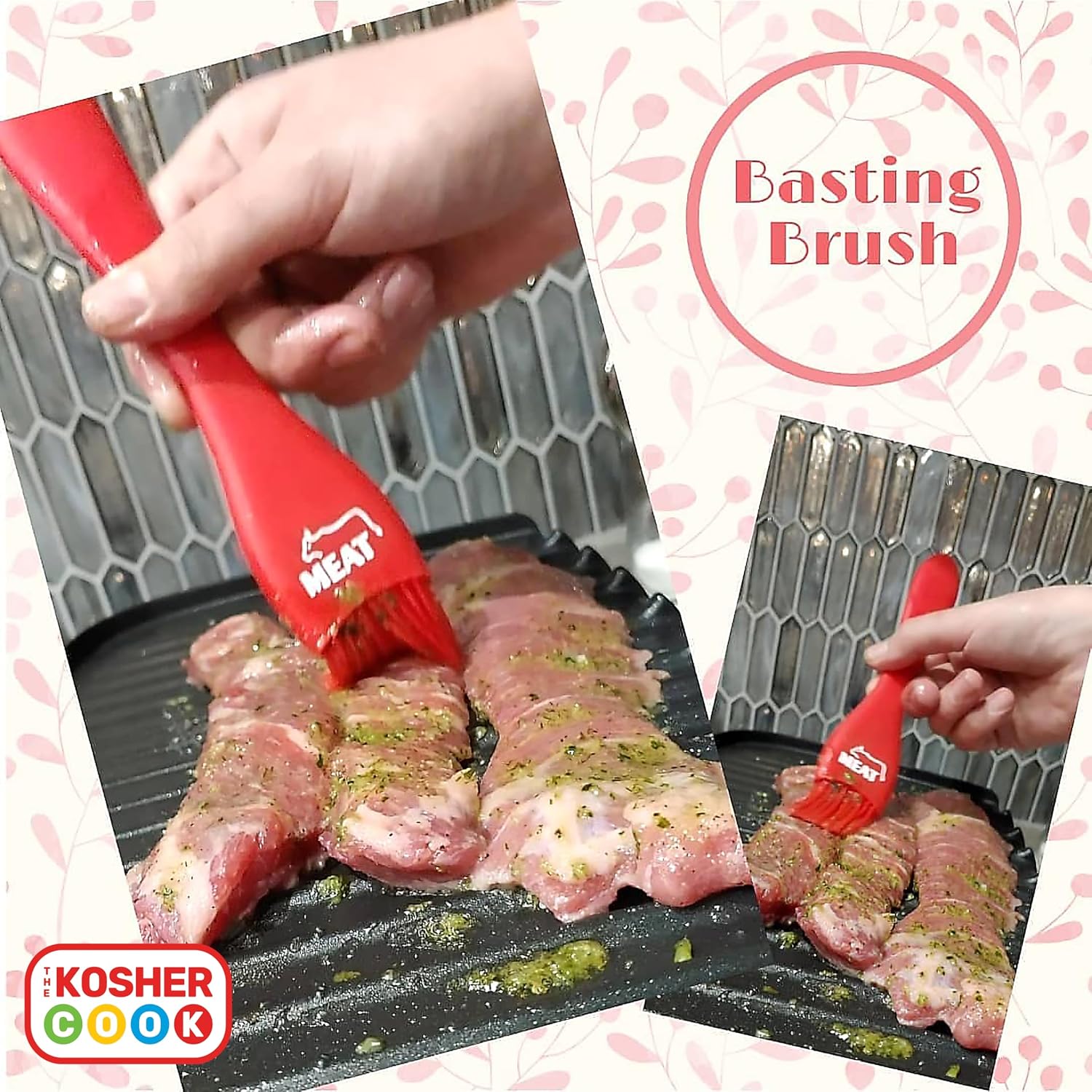 Meat Red Silicone Pastry Brush for Basting and Glazing Meat, Dough and Desserts - Food Grade Material - Color Coded Kitchen Tools by The Kosher Cook