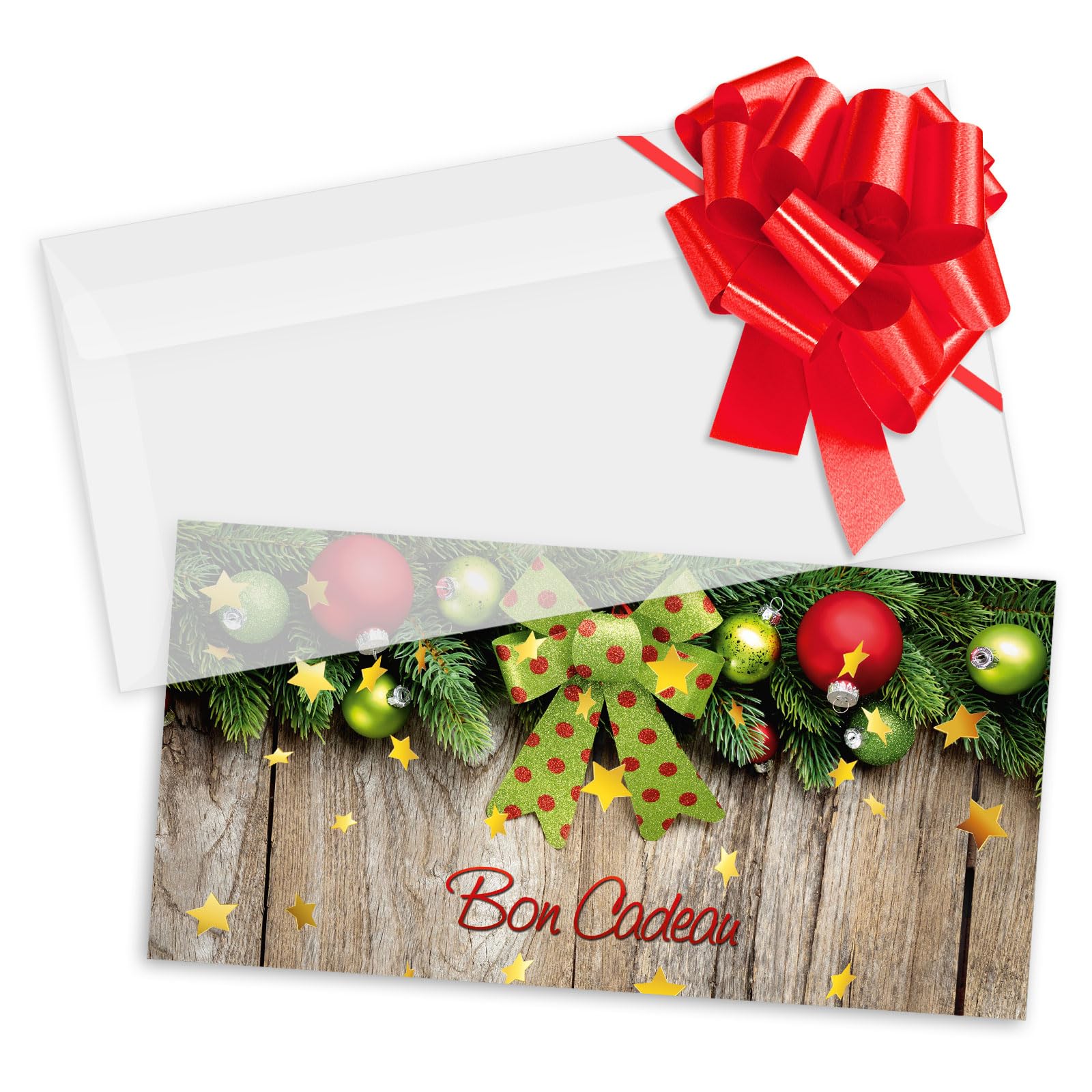 POS BON - 25 formulaires pour créer vos propres bons cadeaux avec enveloppe/nœuds ruban pour Noël X9276F-2-25