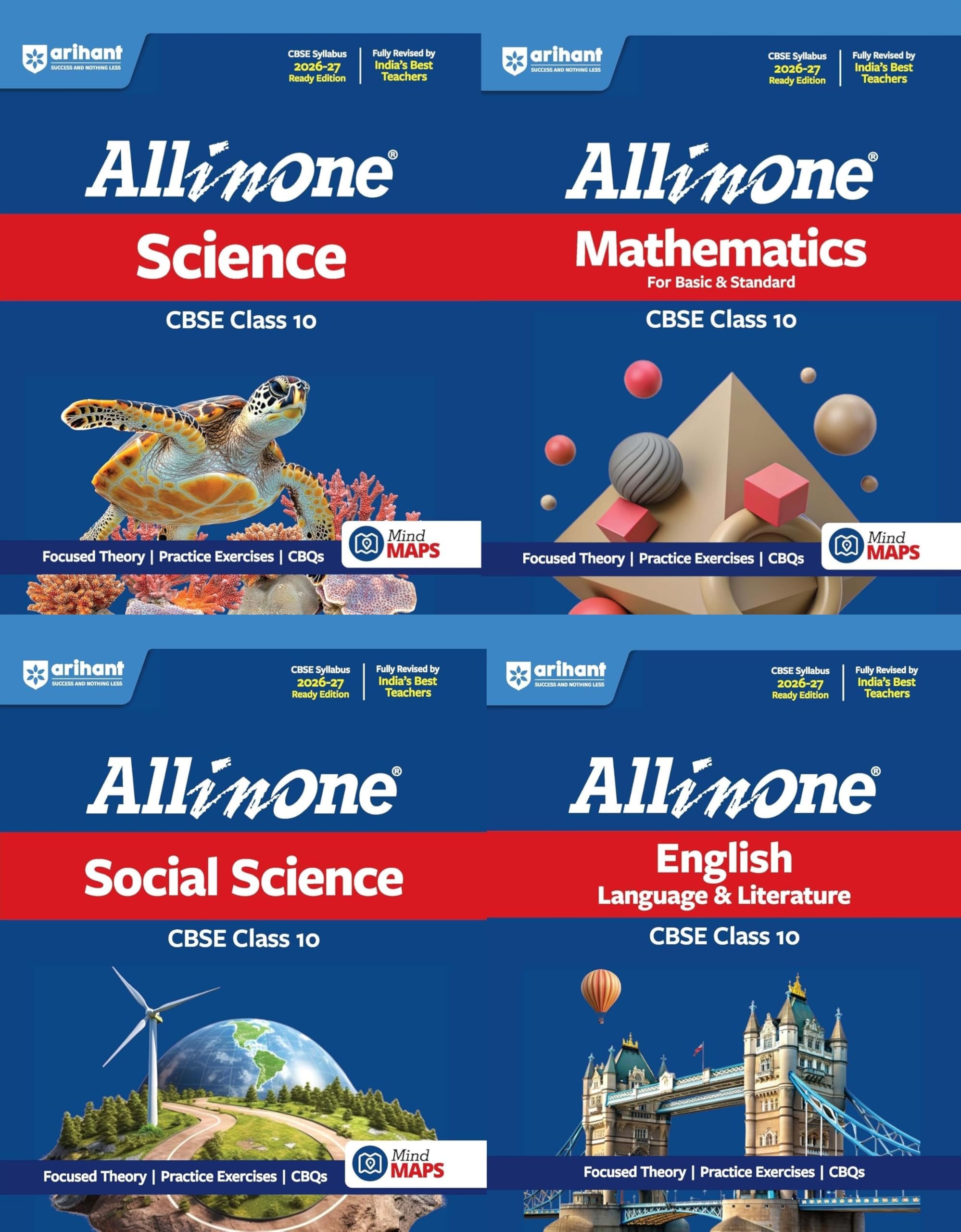 Arihant: All in One for Class 10 CBSE | Science | Maths | SST | English | - Set of 4 Books with Mind Maps, CBQs, Practice, Sample & Board Papers ... GRADE PAPER & PRINT] - for 2027 Exams