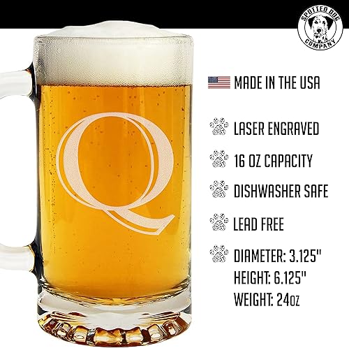 Miniatura 219 de Taza de cerveza de vidrio con monograma grabado de 16 onzas (letra T), regalos de cerveza personalizados de la A-Z para hombres, Día del Padre