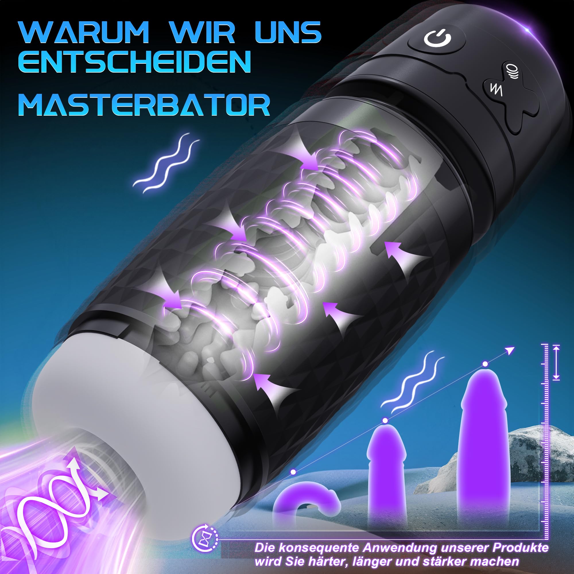 Masturbtore Per Uomini Automatico Vibratore Sex Toys, 3D Realistico Succhia Spinta Vibratoreper Uomo Masturbatore Maschile, Sex Machine Giochi Masturazione Realistico (Nero)