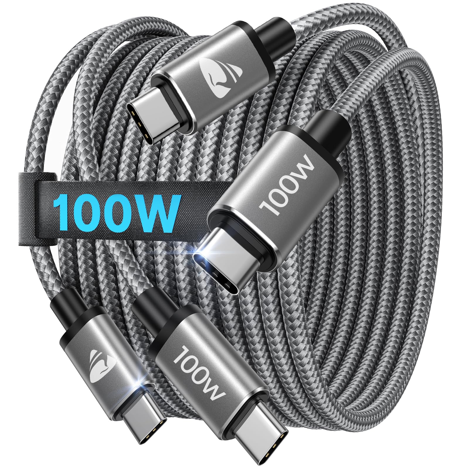 Aioneus USB C to USB C 100W 5A Fast Charging Cable (6FT, 2Pack) USBC to USBC Cable Nylon Braided Type C to Type C Charger Cord for iPhone 16 15, Samsung Galaxy S24 S23 S22,Pixel 8 7 6