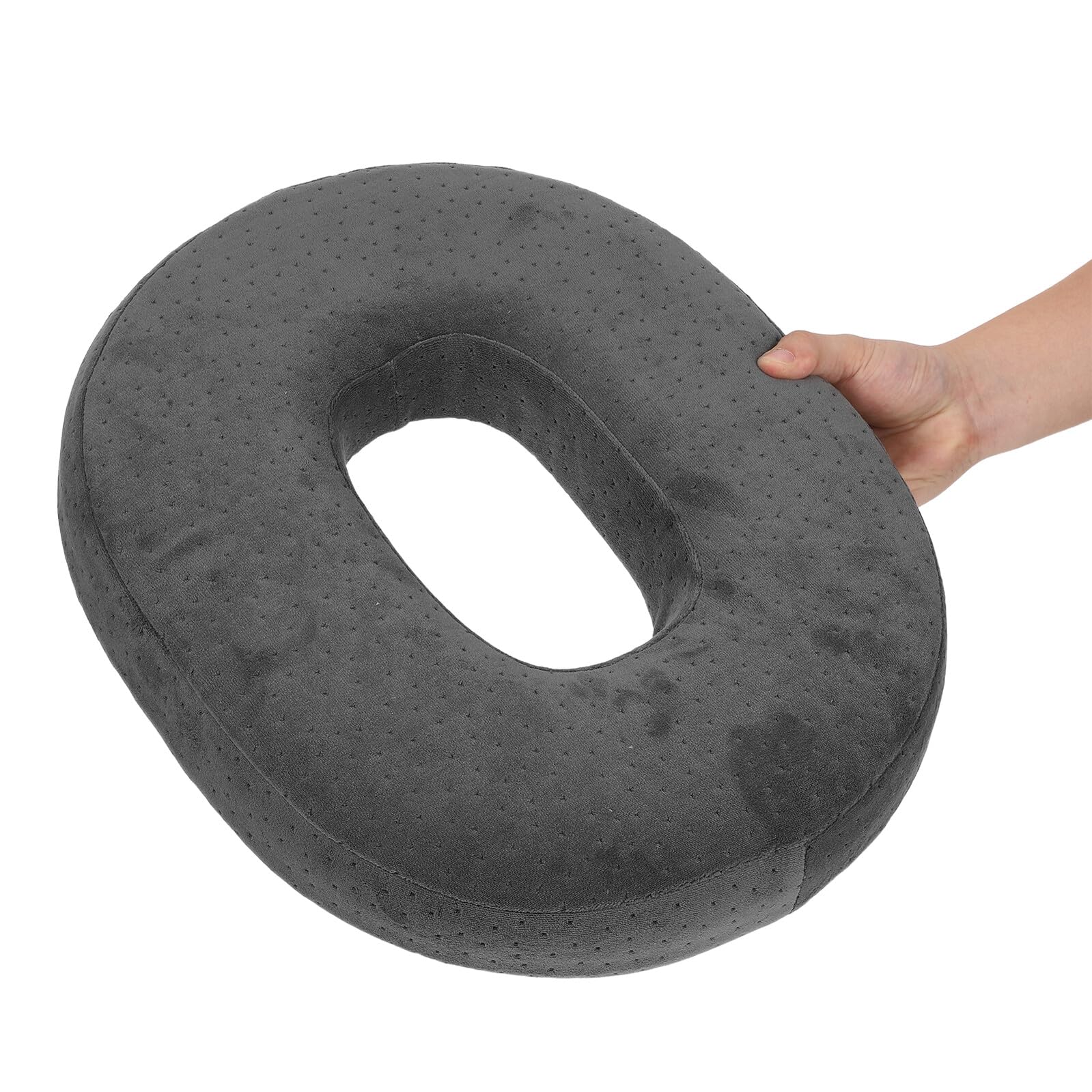 Cojín de Asiento Ovalado 43X35X7 CM de Espuma Viscoelástica con Centro Hueco Transpirable Funda de Terciopelo Gris Cojín Portátil para Silla de Oficina Taburete y Silla de