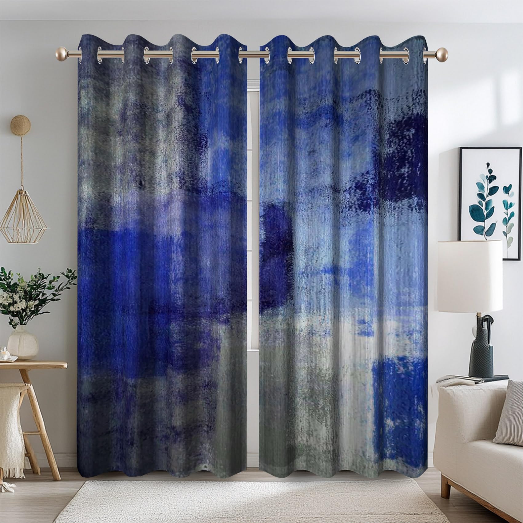 Ttincceer 145x225cm Grey Blue Blackout Curtains for Bedroom Abstract Retro Mixed Color Window Drapes Classical Country Farmhouse Stylish Window-Treatment Thermal Insulated 2 Panels