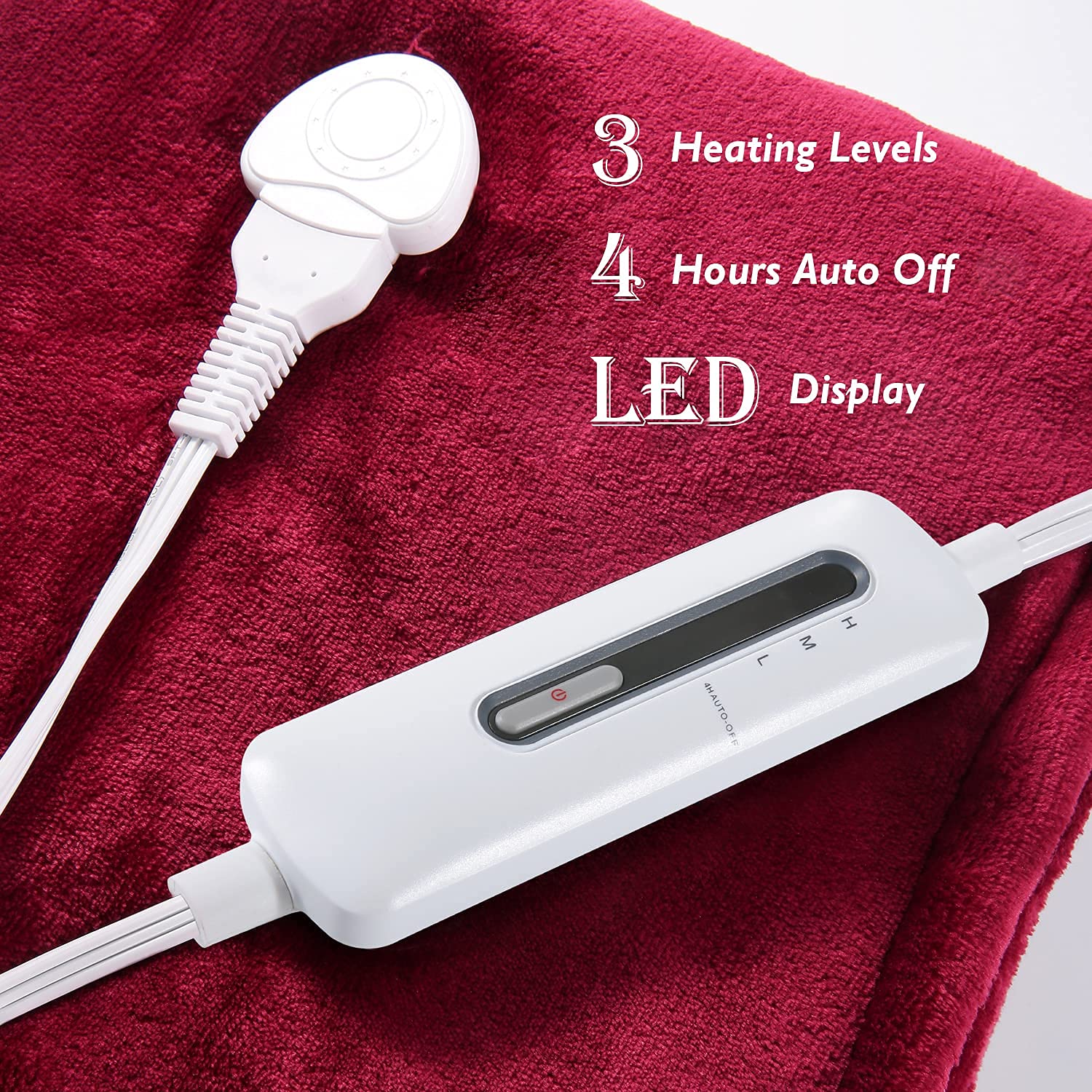 Amazon.com: Electric Blanket Heated Throw Flannel u0026 Sherpa Reversible Fast  Heating 50 Inch x 60 , ETL Certification with 3 Levels 4 Hours Auto Off,  Home Office Use Machine Washable, Red, ×60
