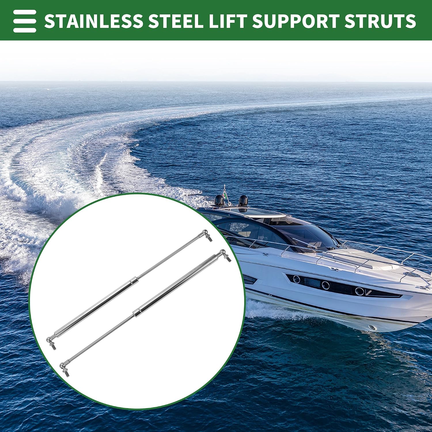 Motoforti 20inch/500mm 40lb/180N/18kg Stainless Steel Lift Support Struts Gas Spring for Boat Marine Hatch Cover Storage Lid Toolbox Cover 2pcs