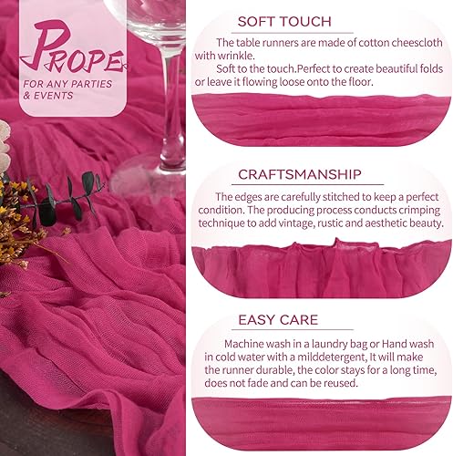 Miniatura 3 de 10 paquetes de estopilla de color rojo rosa, 10 pies x 35 pulgadas, gasa rústica rosa, bohemio, decoración de mesa de boda, mantel para boda,