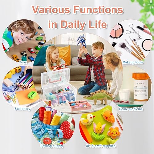 Miniatura 6 de Leinuosen Caja de almacenamiento dividida de plástico transparente de 2 capas con bandeja extraíble, caja de almacenamiento multiusos de papelería