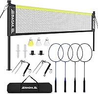 BAGAIL Outdoor Badminton Net Set: Official 20ft x 5ft Anti-Sag Winch, 4 Rackets, 3 Shuttlecocks, Durable PE Net & Carry Bag for Backyard Beach Games