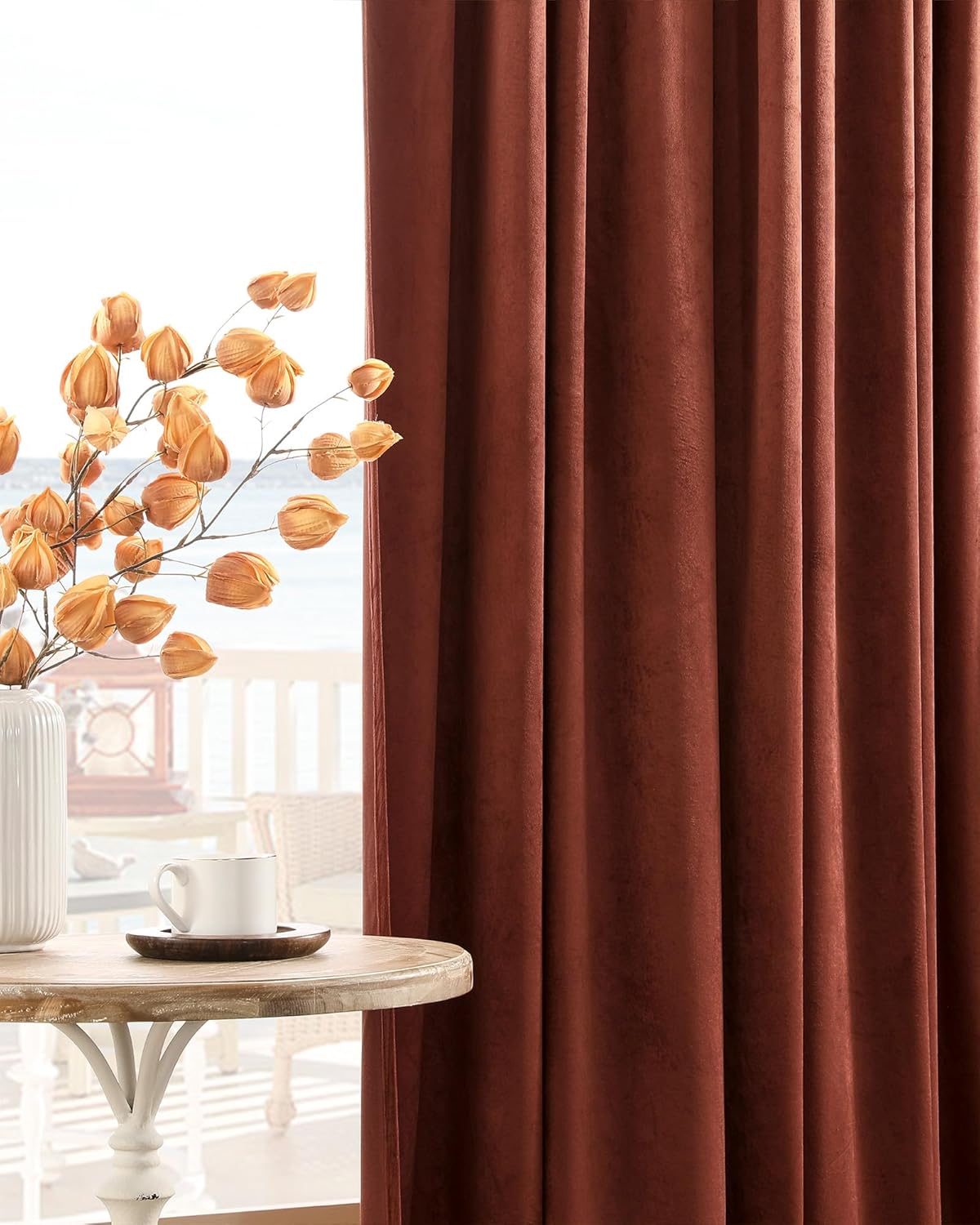 Nemia Rust Burnt Orange Velvet Curtains Thermal Insulated Blackout Curtain for Bedroom Window Living Room Darkening Luxury Vintage 96 Inches Long Heavy Drapes Panels Rod Pocket Set of 2