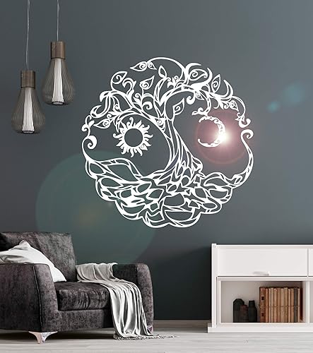 Miniatura 2 de Calcomanía de vinilo para pared diseño de árbol de la vida símbolo celta luna sol día noche calcomanías grandes 722 onzas XL 45 x 45 pulgadas negro