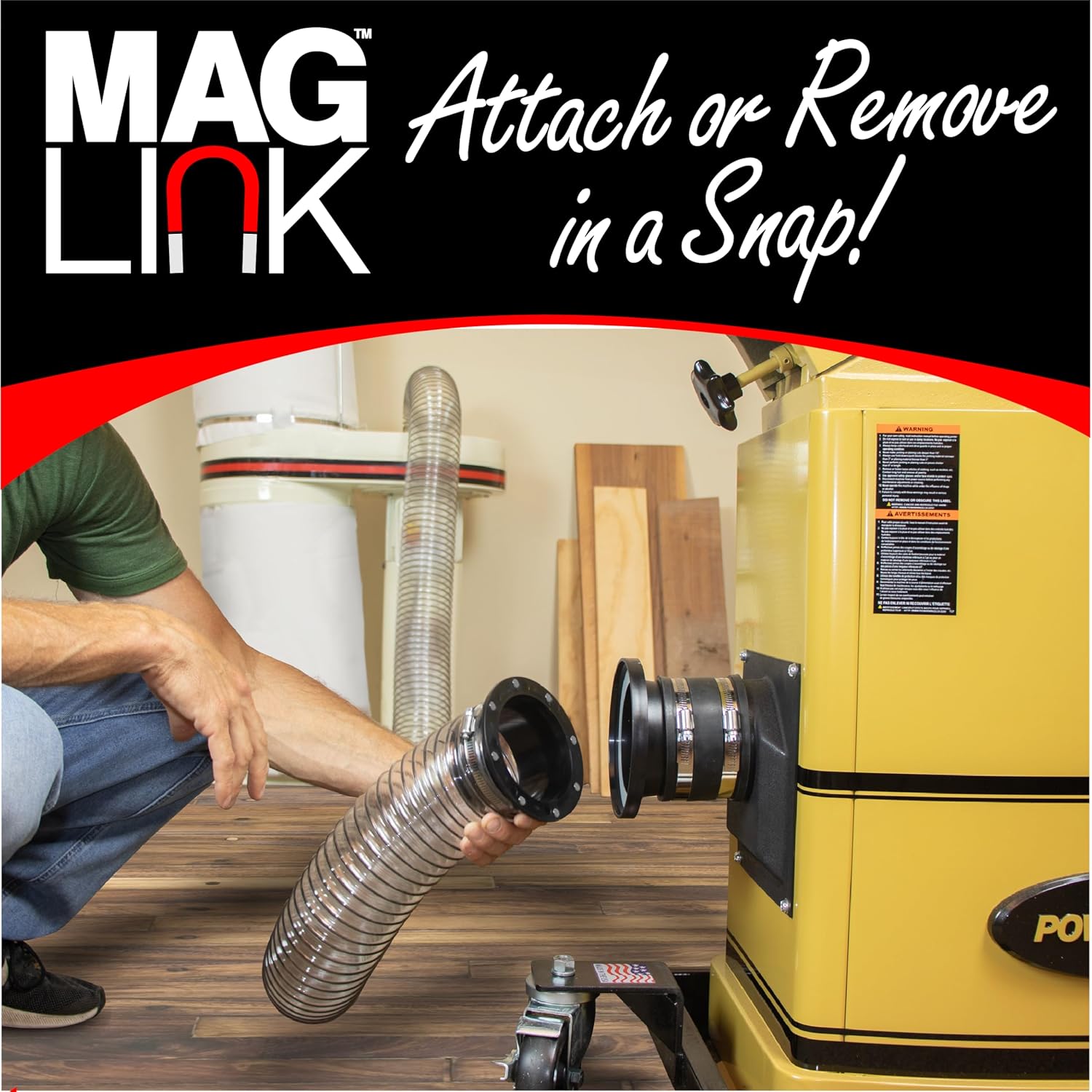 4" MagLink Starter Kit, Magnetic Dust Collection Quick Connect Fittings for Dust Collectors, Quickly Move Hose Between Machines