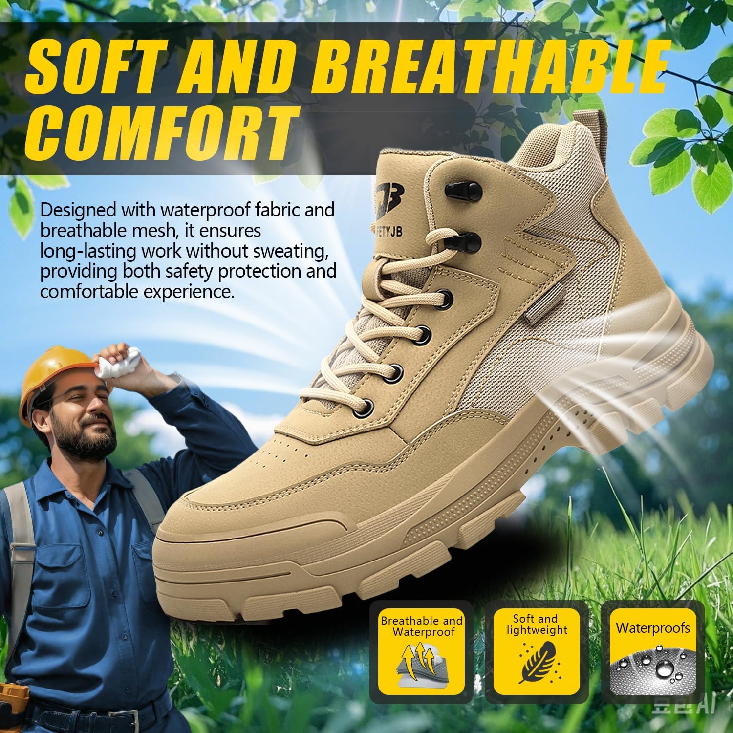 Work Boots for Men,Lightweight Breathable High Top Steel Toe Boots,Indestructible Steel Toe Shoes,Non Slip Safety Work Shoes. - Image 4