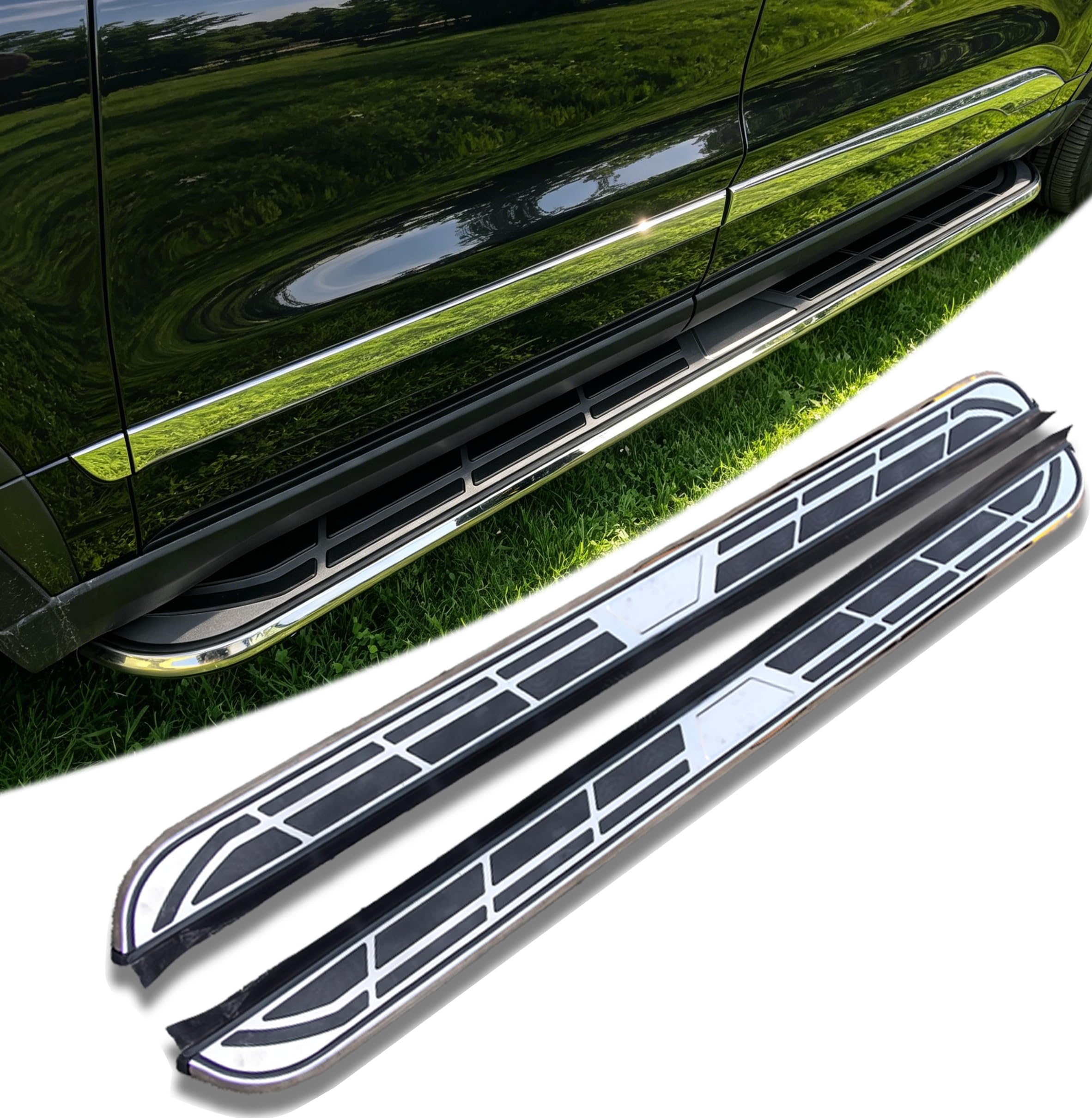 Deski do biegania do Chery TIGGO 4 PRO 2020-2026, 2 szt., aluminiowe stałe stopnie boczne (z uchwytem), zestaw bez wiercenia, zestaw śrub | DIY Project SUV, akcesoria do szyn, srebrne (1 zestaw) (YKX)