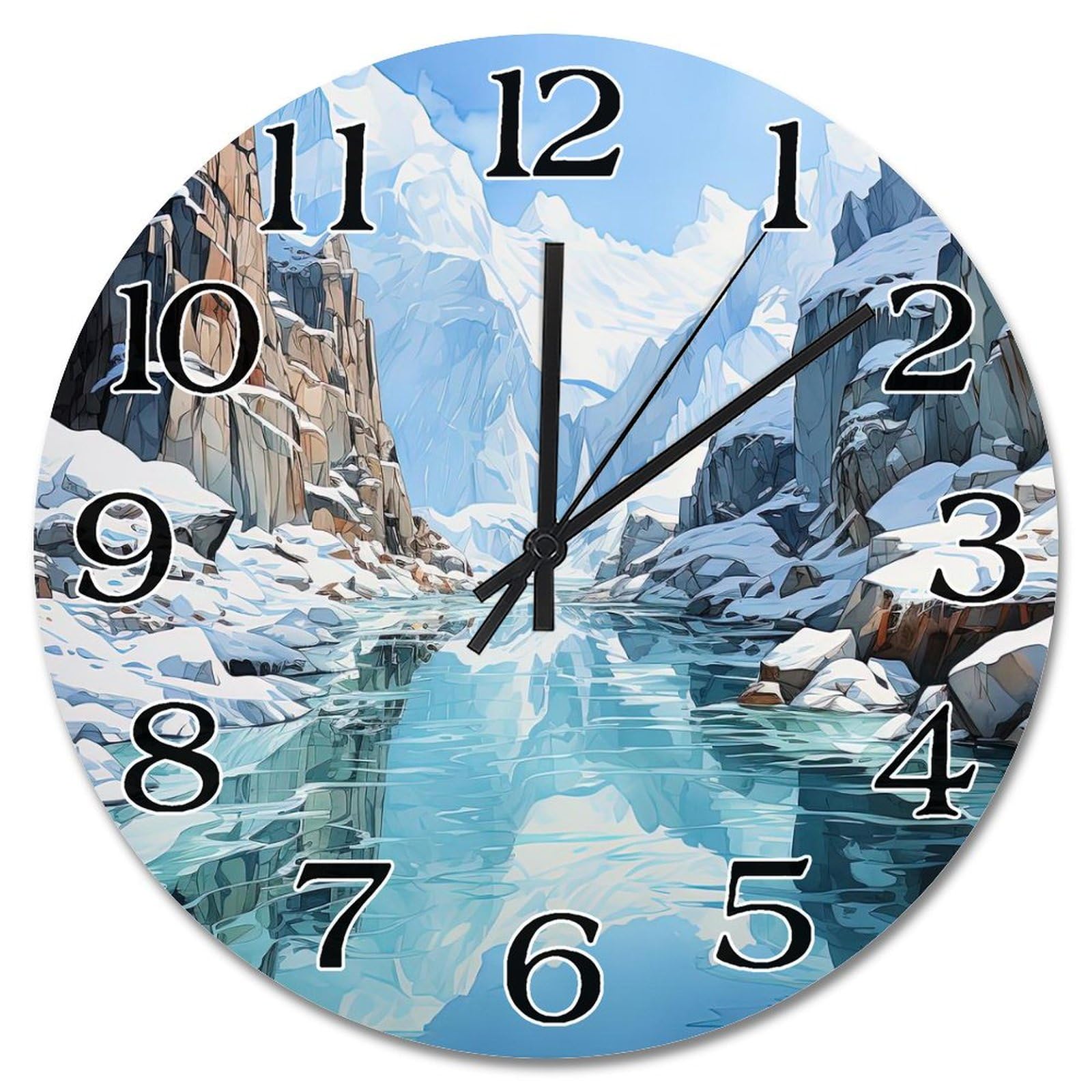Horloge murale en bois paysage de montagne pour salon moderne et bureau nature